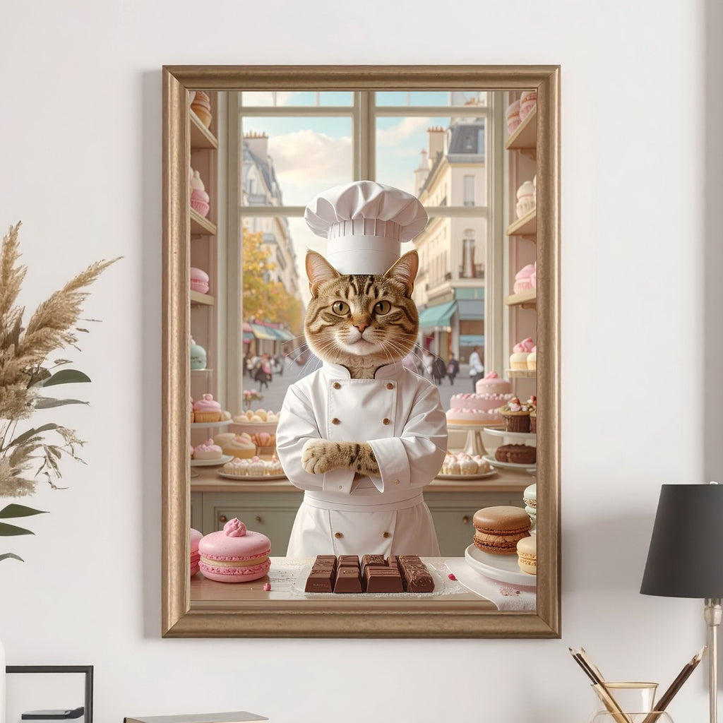 Custom Pet Portrait - French Chef in Paris Kitchen