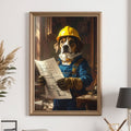 Custom Pet Portrait - Construction Worker with Helmet & Blueprints