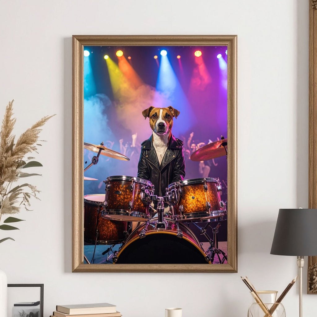 Custom Pet Portrait - Pet Drummer with Drum Set