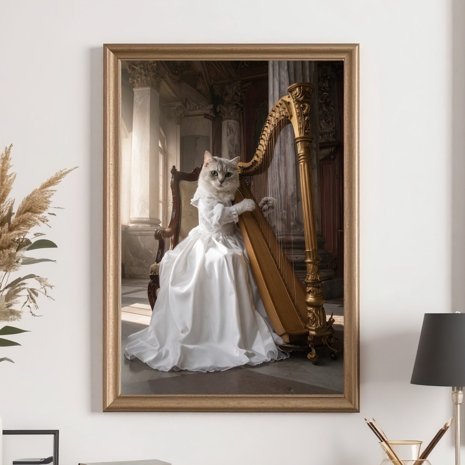 Custom Renaissance Portrait - Pet Playing Harp