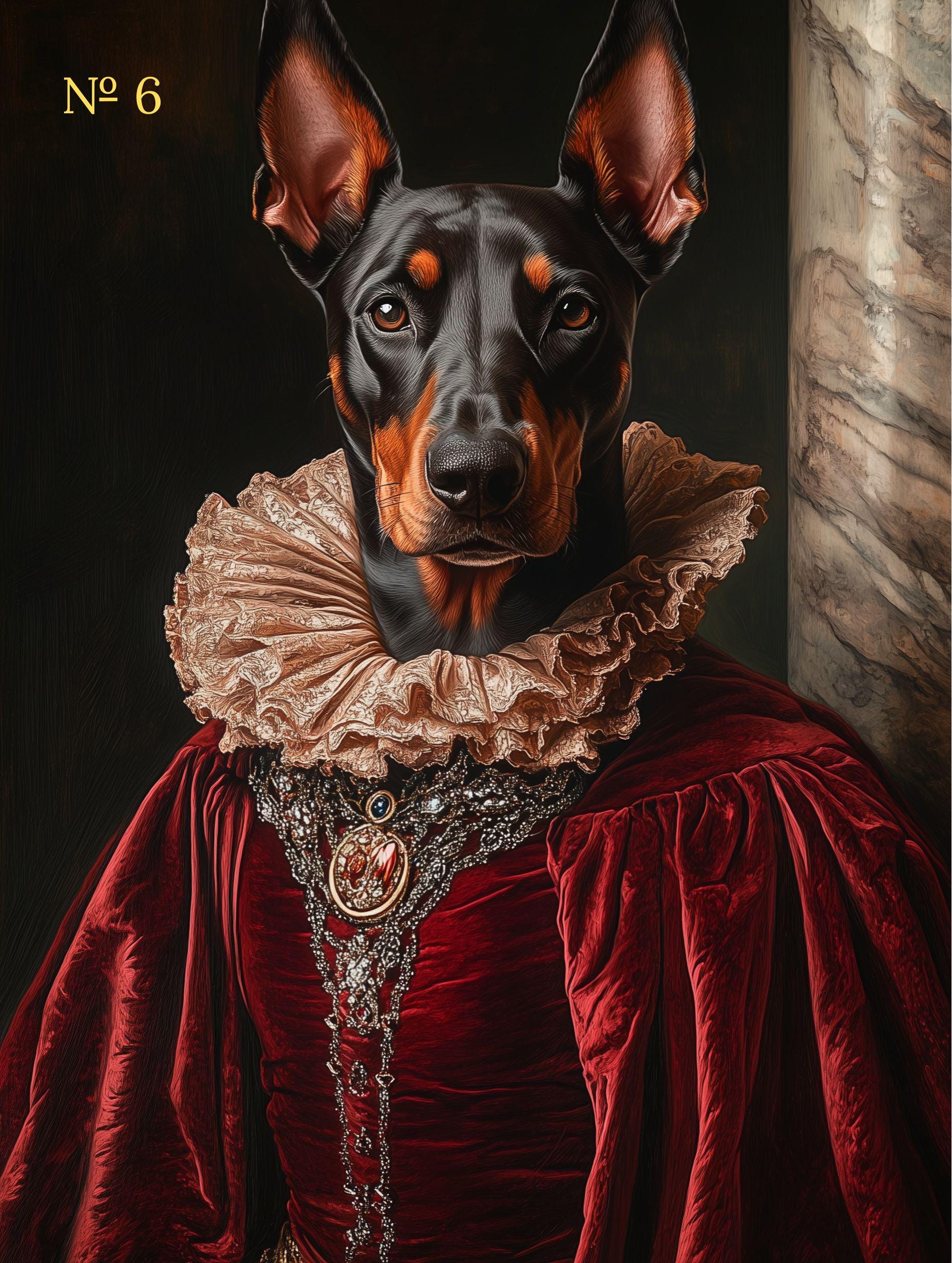 Custom Pet Portrait on Canvas, Royal Pet Portrait, Renaissance Dog Portrait from Photo, Pet Owner Gift, Pet in Regal Red Dress