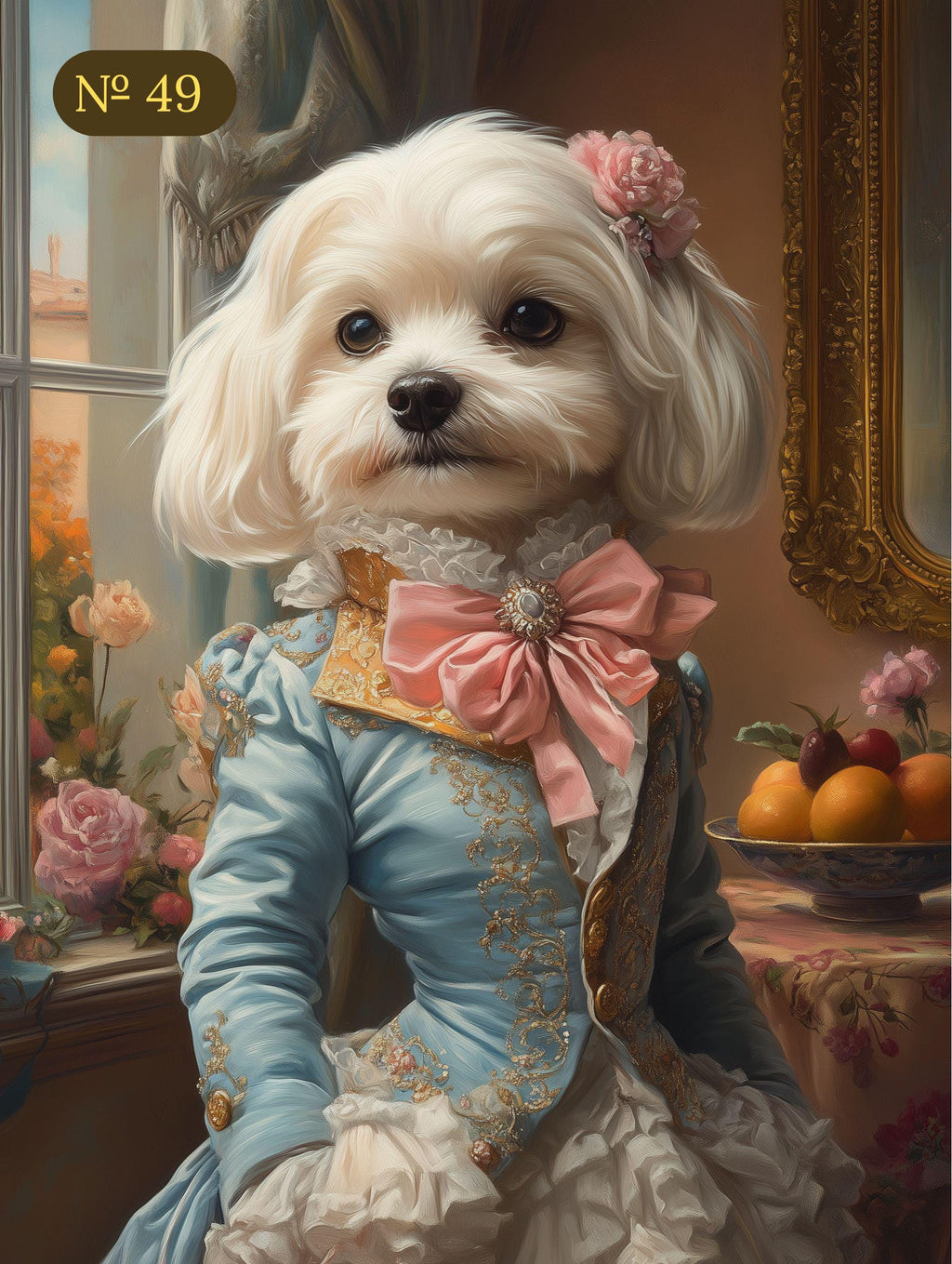 Custom Pet Portrait for Girl - Floral Renaissance Pet Art - Royal Style Gentle Pet Painting - Poster, Canvas or Digital Portrait