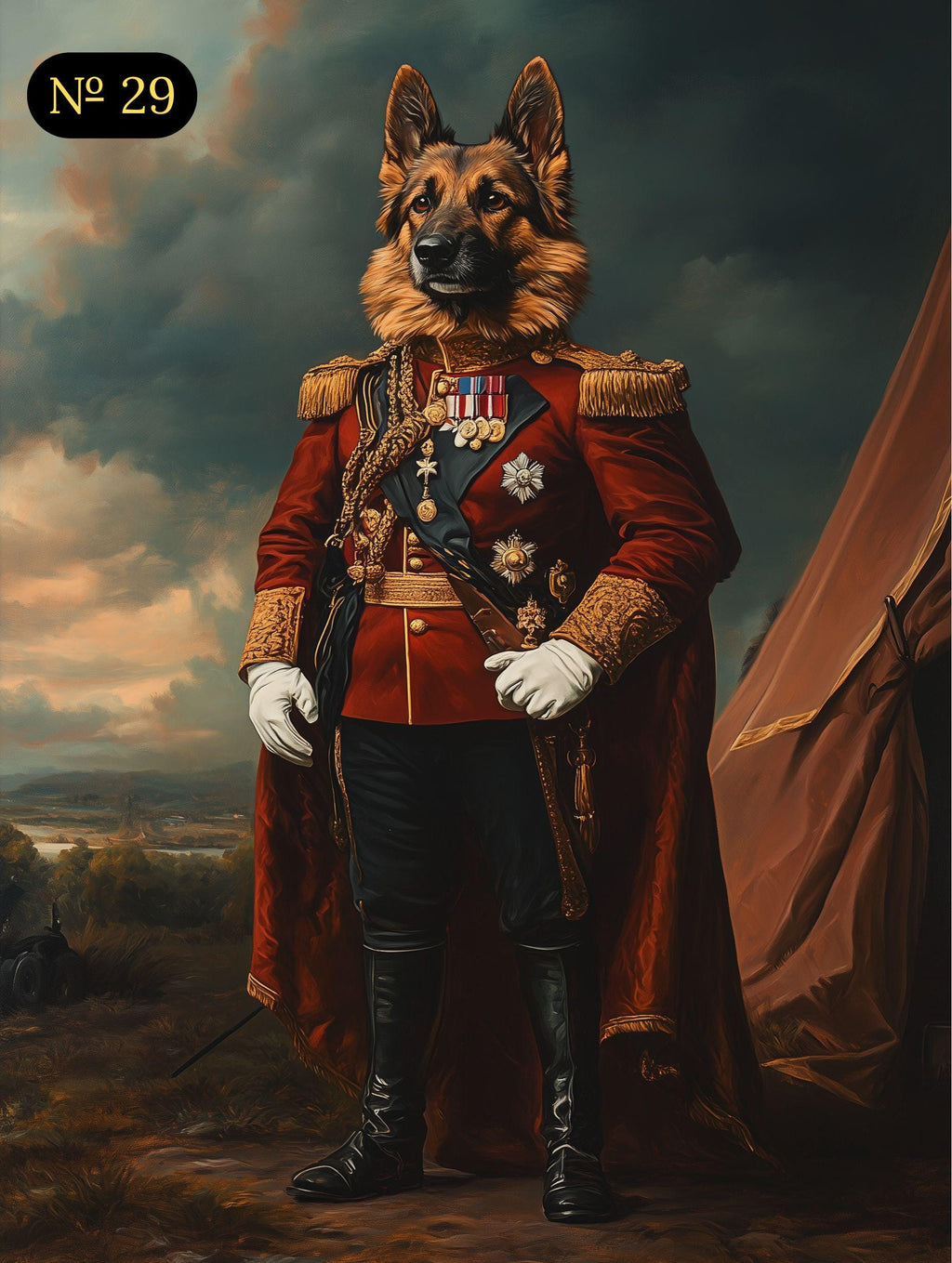 Custom Royal Pet Portrait - Military Pet with Medals - Heroic Pet Art - Canvas, Poster or Digital Portrait, Veteran Dog Art