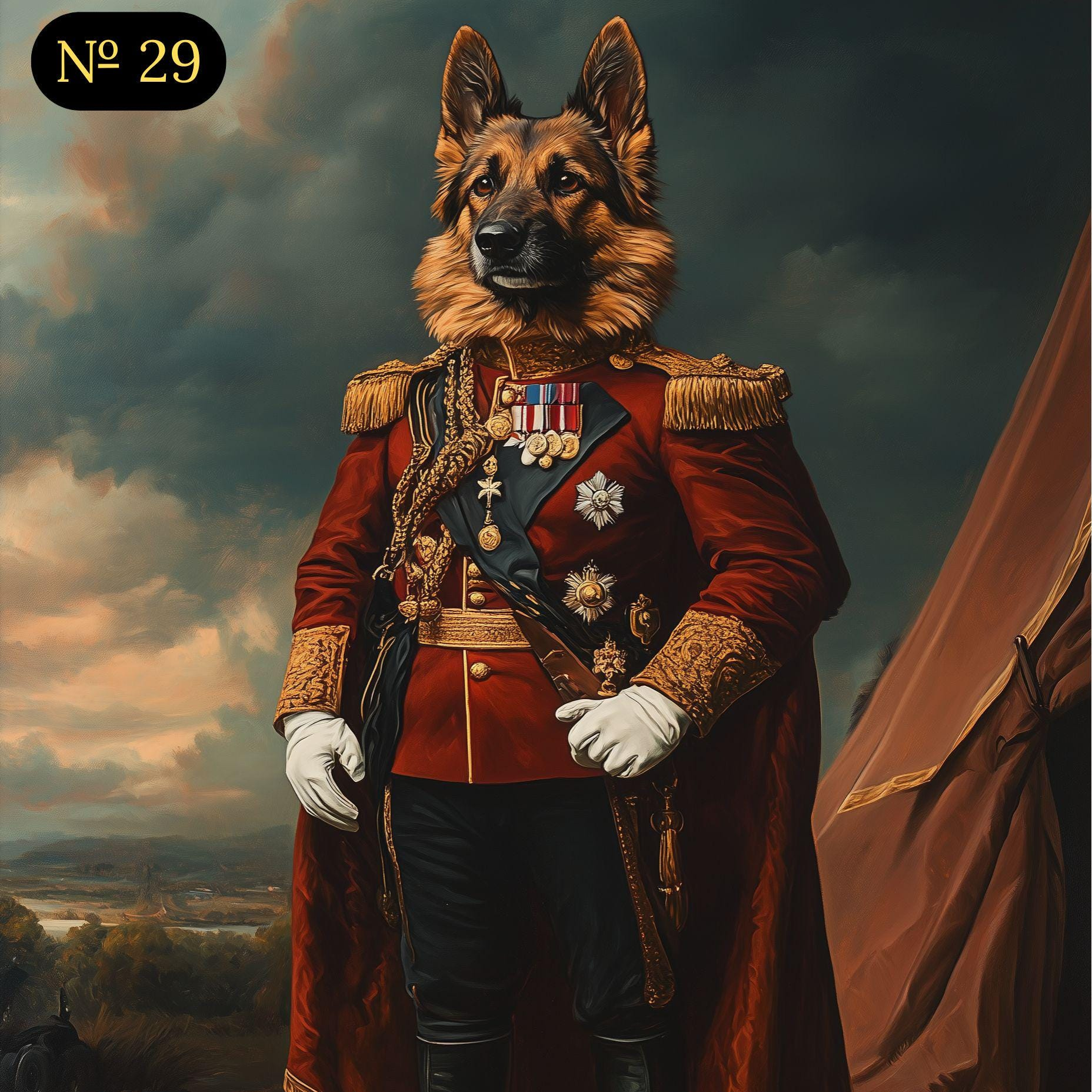 Custom Royal Pet Portrait - Military Pet with Medals