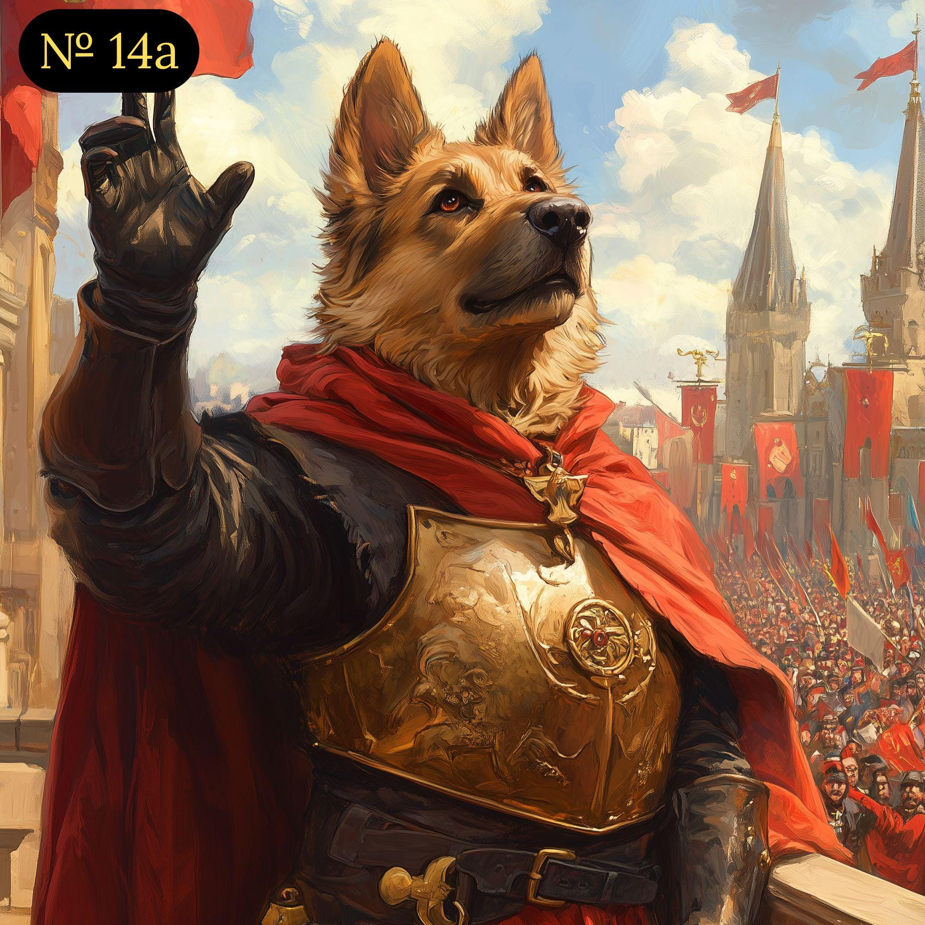 Custom Royal Portrait - Pet on Balcony with Raised Paw