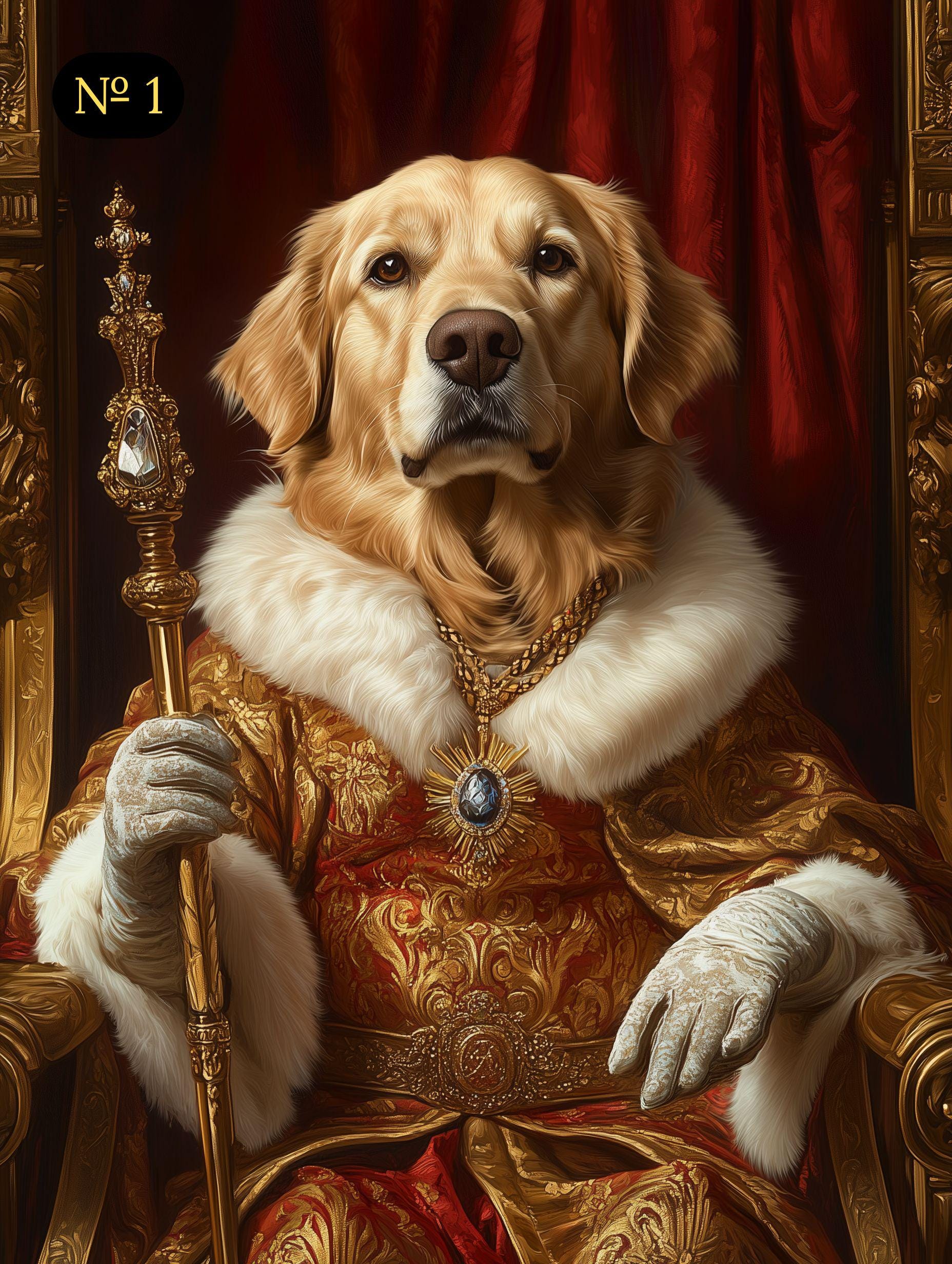 Custom Royal Pet Portrait - Pet on Throne - Renaissance King Pet Art - Canvas, Poster or Digital Portrait, Funny Gift for Pets