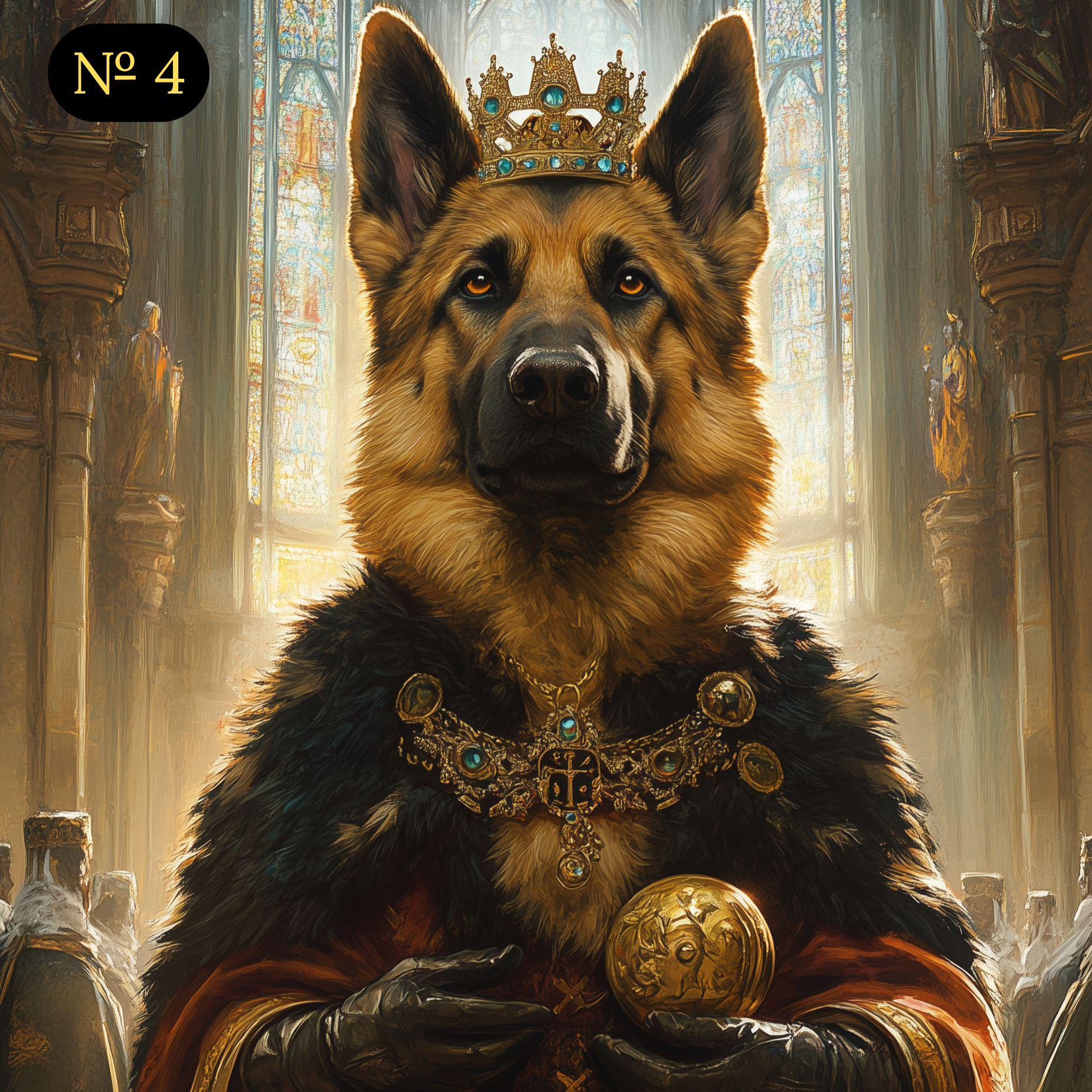 Custom Royal Pet Portrait -  Renaissance Coronation in Temple