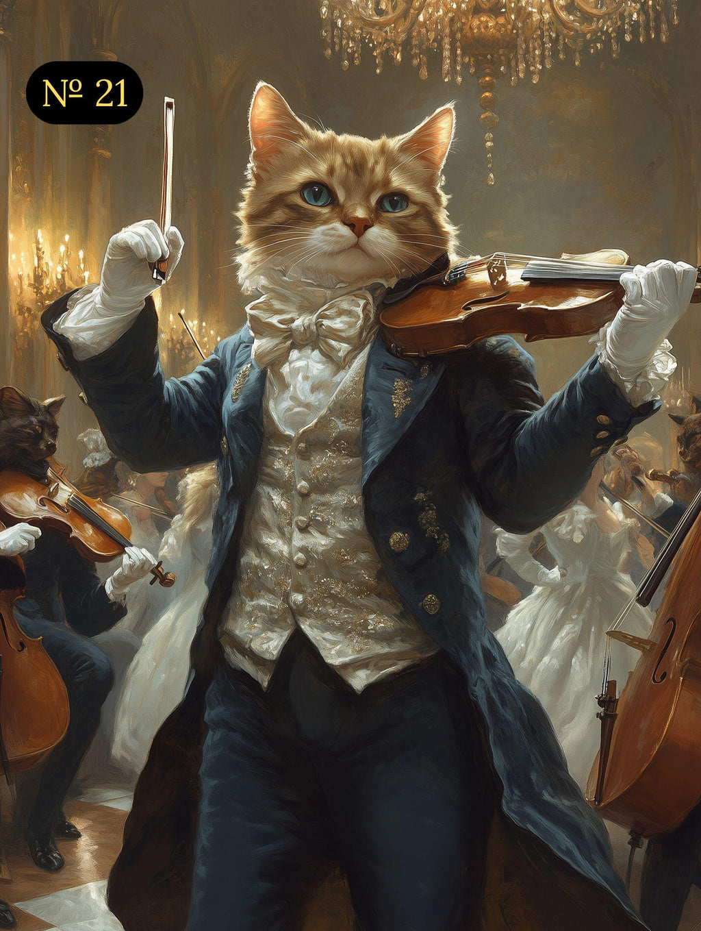 Custom Pet Portrait - Pet Playing Violin at Renaissance Ball - Elegant Musical Pet Art from Photo - Digital, Canvas or Poster Gift
