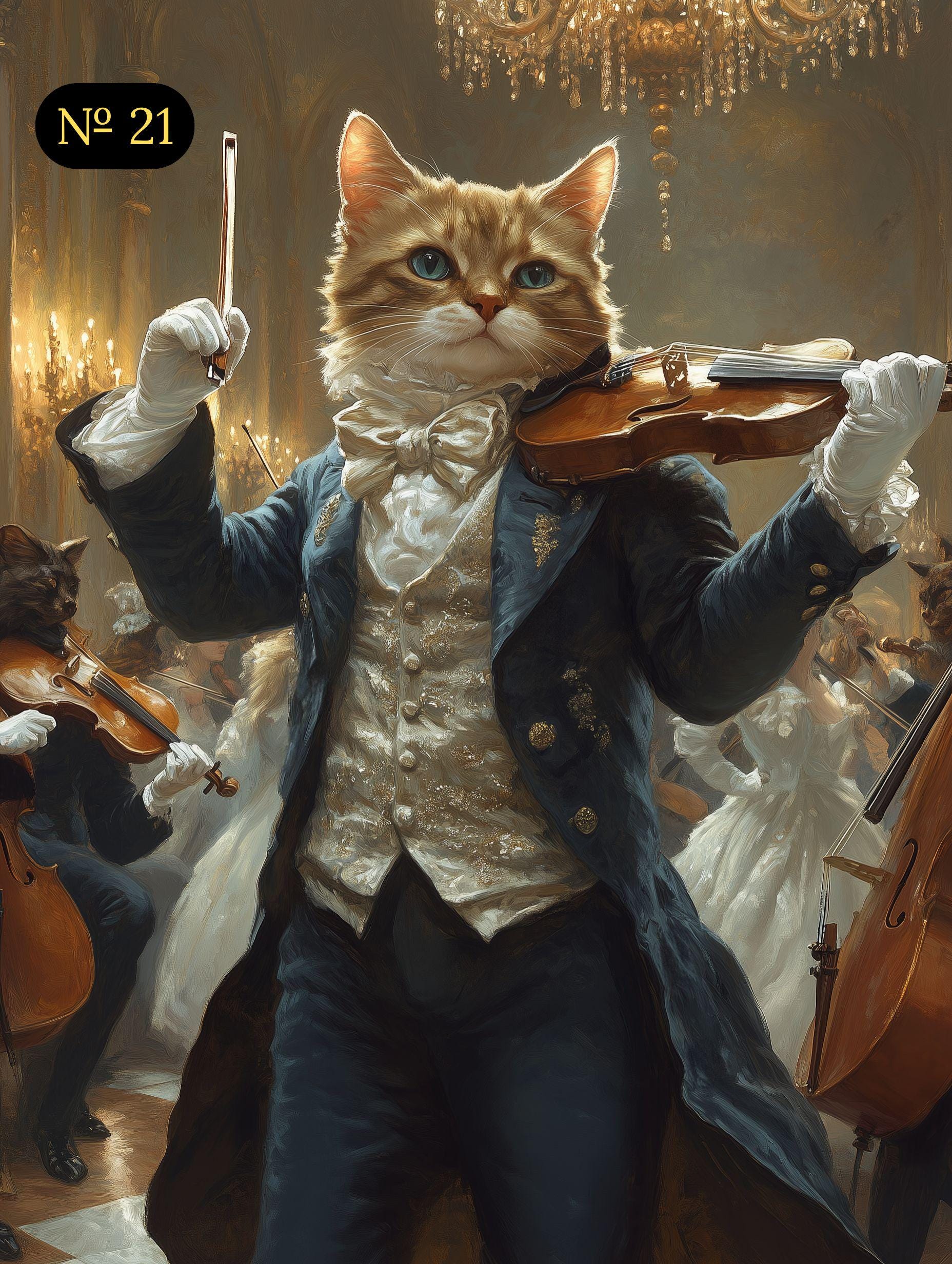 Custom Pet Portrait - Pet Playing Violin at Renaissance Ball - Elegant Musical Pet Art from Photo - Digital, Canvas or Poster Gift