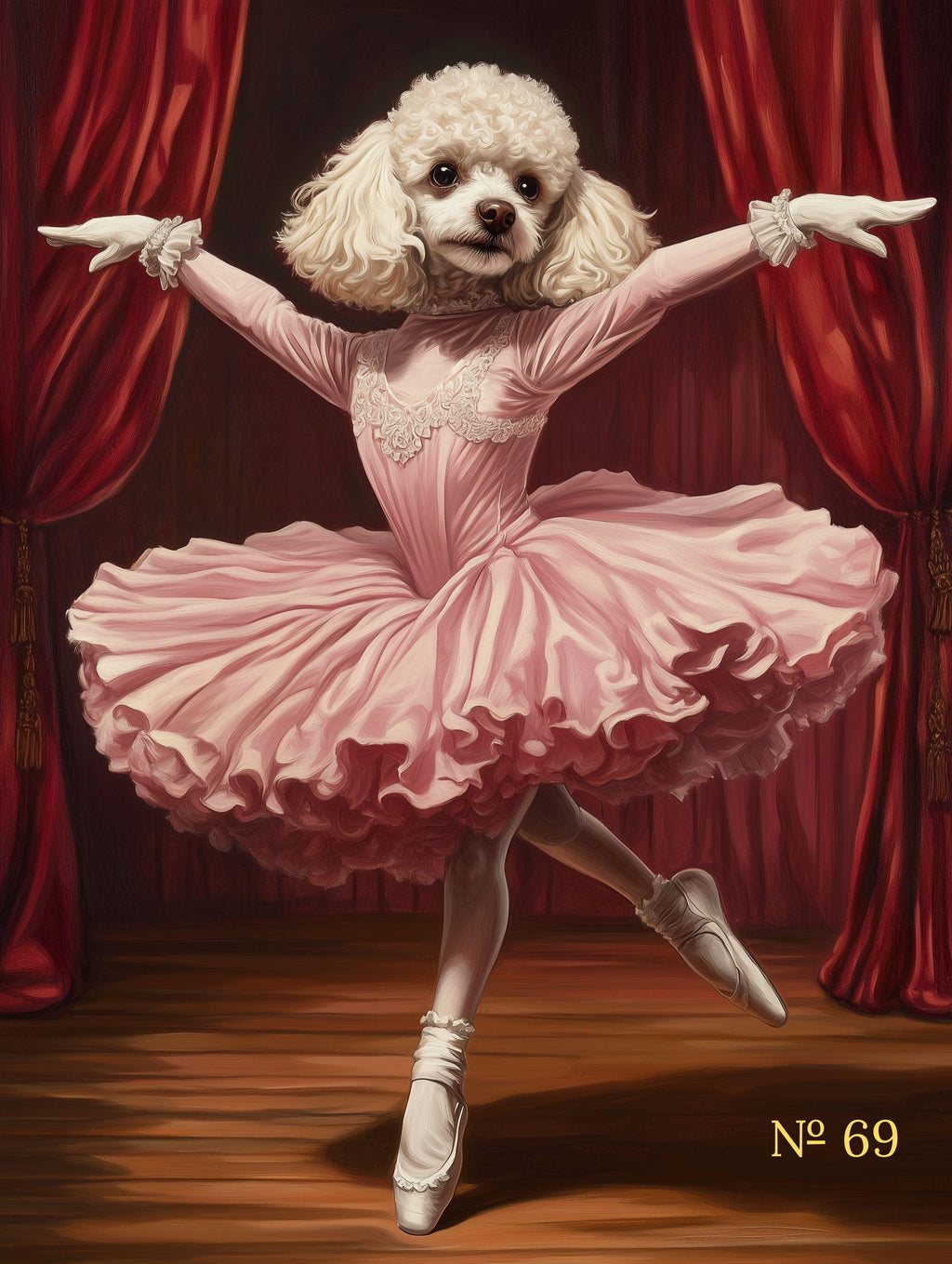 Ballerina Pet Portrait on Canvas, Dancing Pet in Pink Dress Portrait, Renaissance Dog Portrait from Photo, Pet Owner Gift