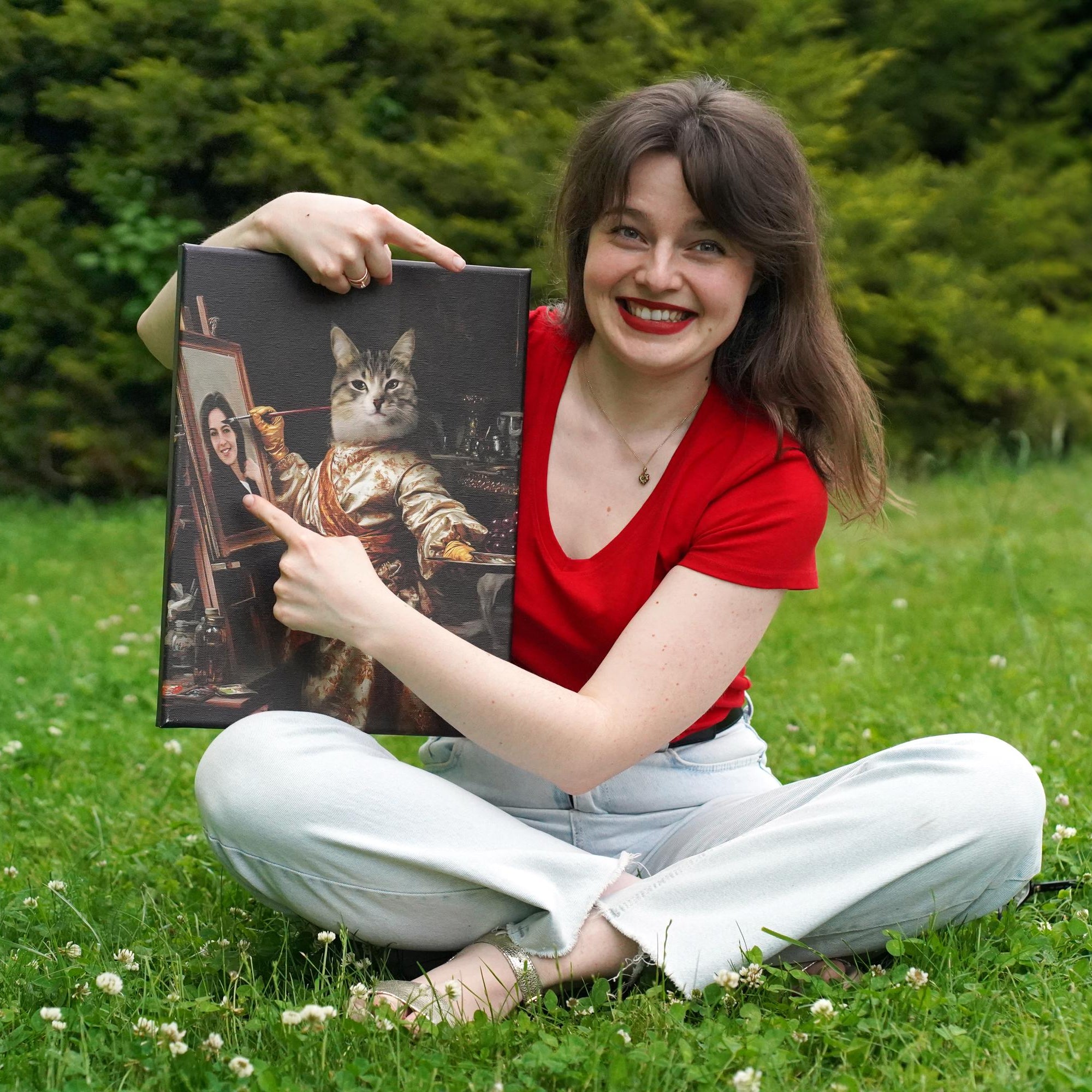Custom Royal Pet Portrait from Photo - Cat Painting Its Owner - Funny Personalized Renaissance Style Canvas, Poster or Framed Photo