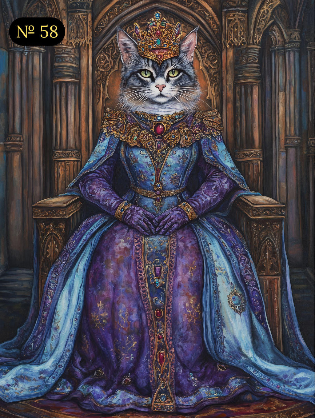 Custom Royal Pet Portrait - Girl Dog or Cat on Throne - Renaissance Queen Pet Art - Canvas, Poster or Digital Portrait, Funny Gift for Pets