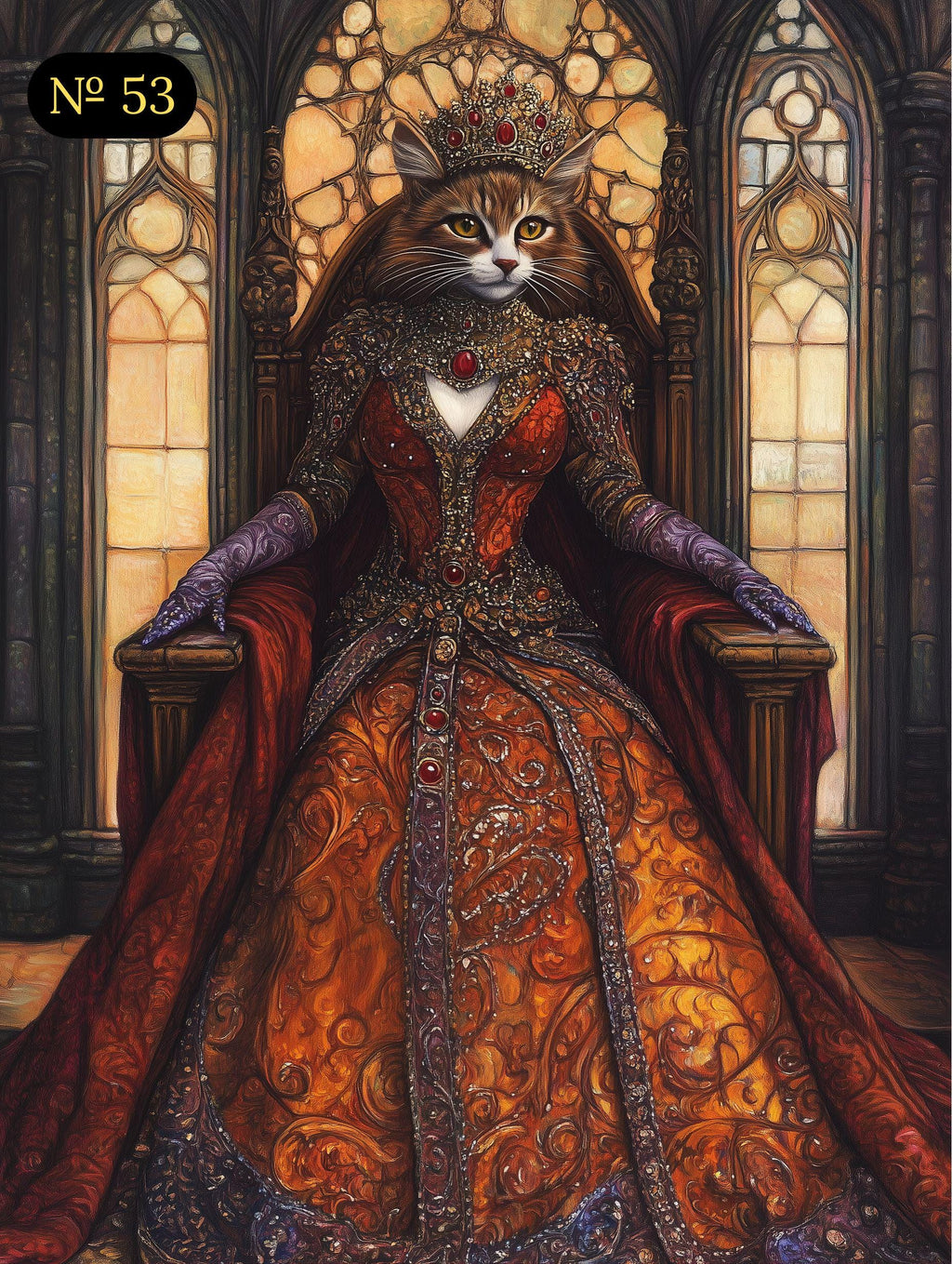 Custom Royal Pet Portrait - Girl Dog or Cat on Throne - Renaissance Queen Pet Art - Canvas, Poster or Digital Portrait, Funny Gift for Pets