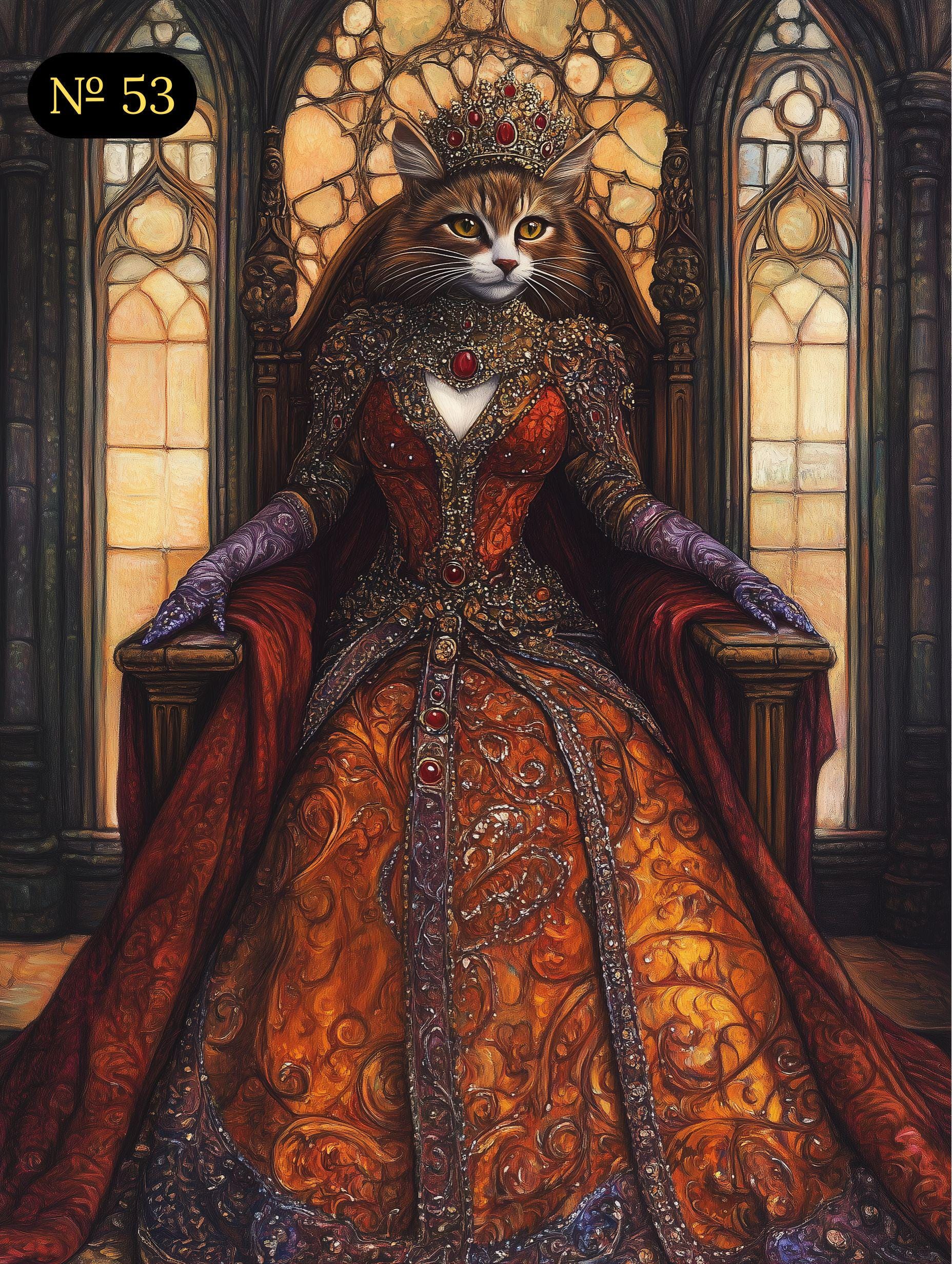 Custom Royal Pet Portrait - Girl Dog or Cat on Throne - Renaissance Queen Pet Art - Canvas, Poster or Digital Portrait, Funny Gift for Pets