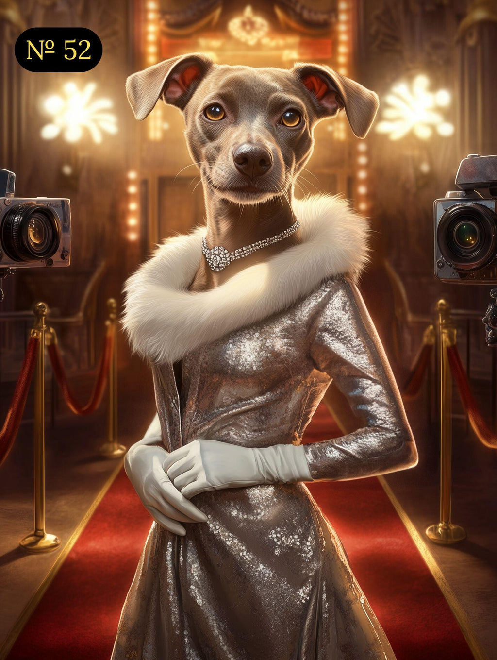 Custom Pet Portrait - Glamorous Girl Dog or Cat on Red Carpet - Celebrity Style Pet Art - Canvas, Poster or Digital Portrait