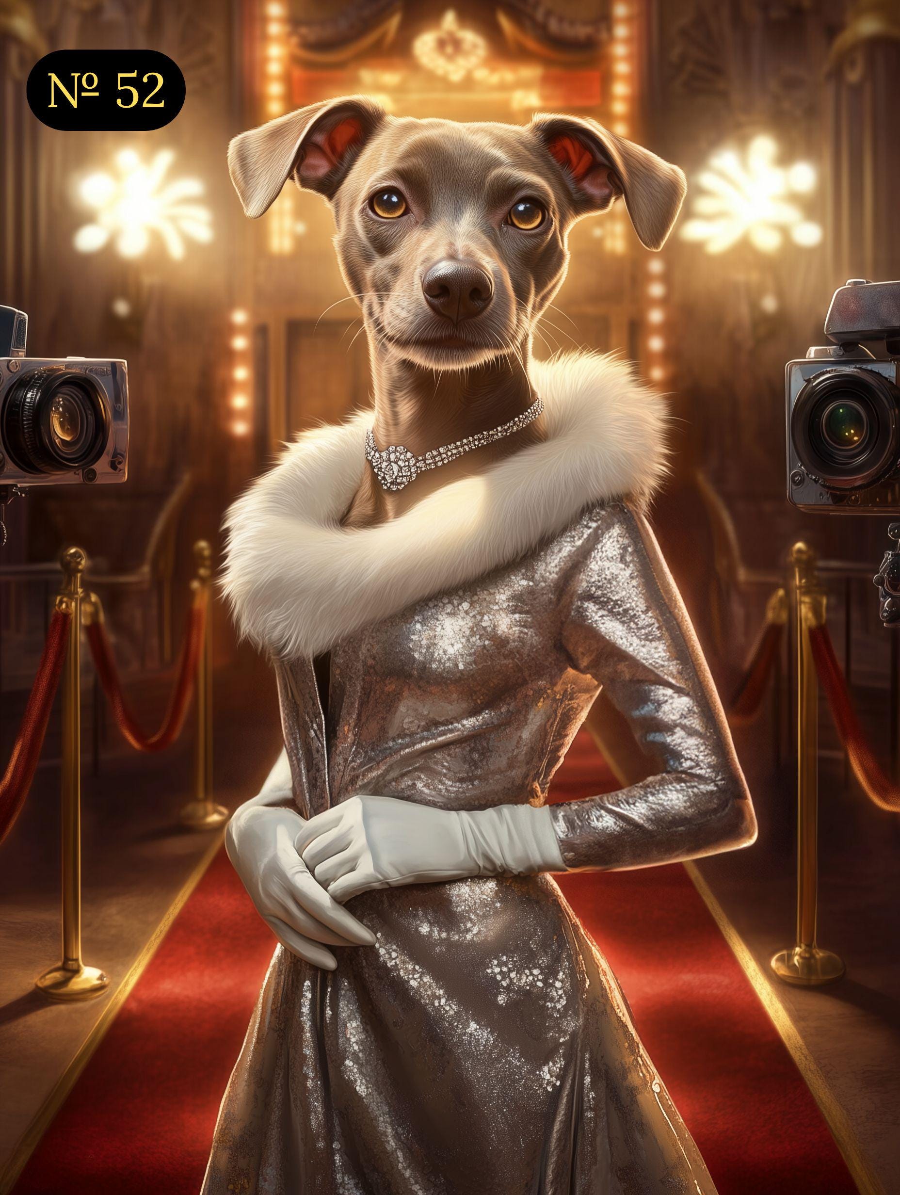 Custom Pet Portrait - Glamorous Girl Dog or Cat on Red Carpet - Celebrity Style Pet Art - Canvas, Poster or Digital Portrait