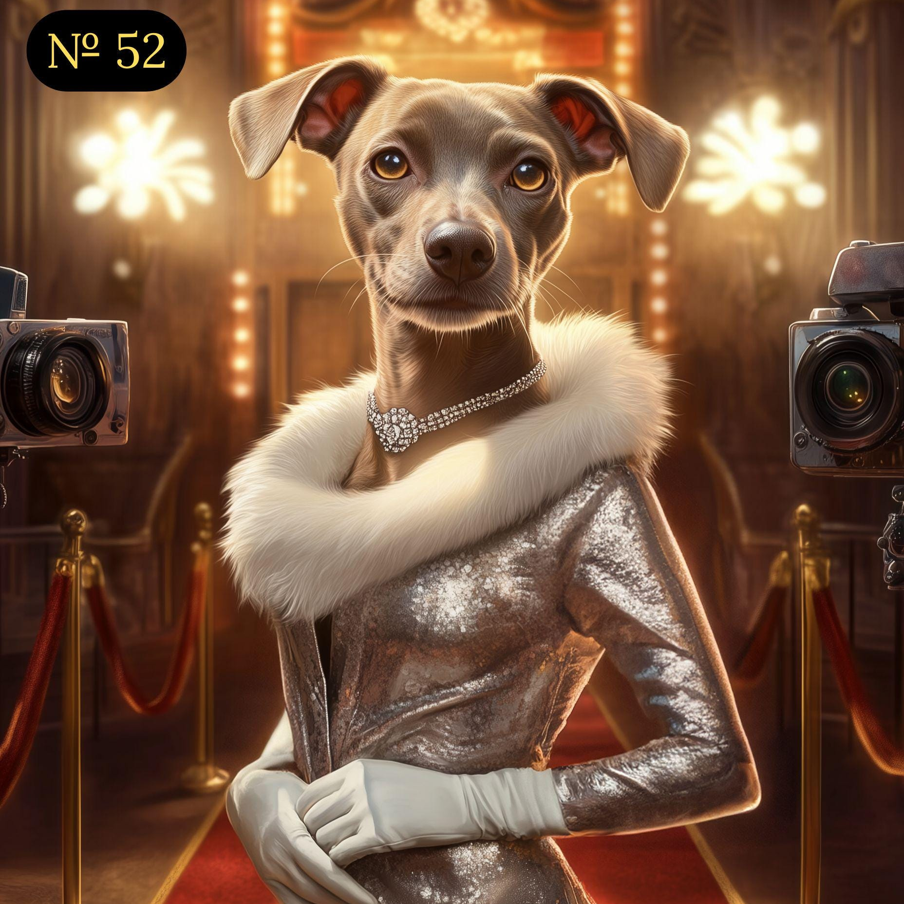 Custom Portrait - Glamorous Girl Pet on Red Carpet