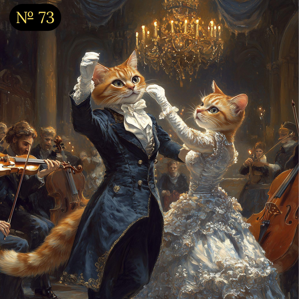 Custom Pet Couple Portrait - Two Dancing Pets at Renaissance Ball