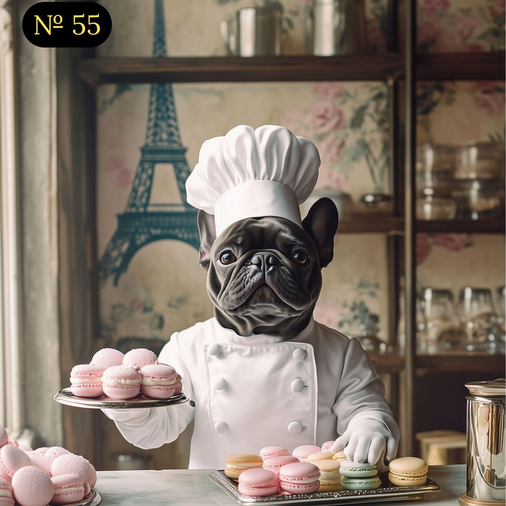 Custom Pet Portrait - French Chef with Pastries