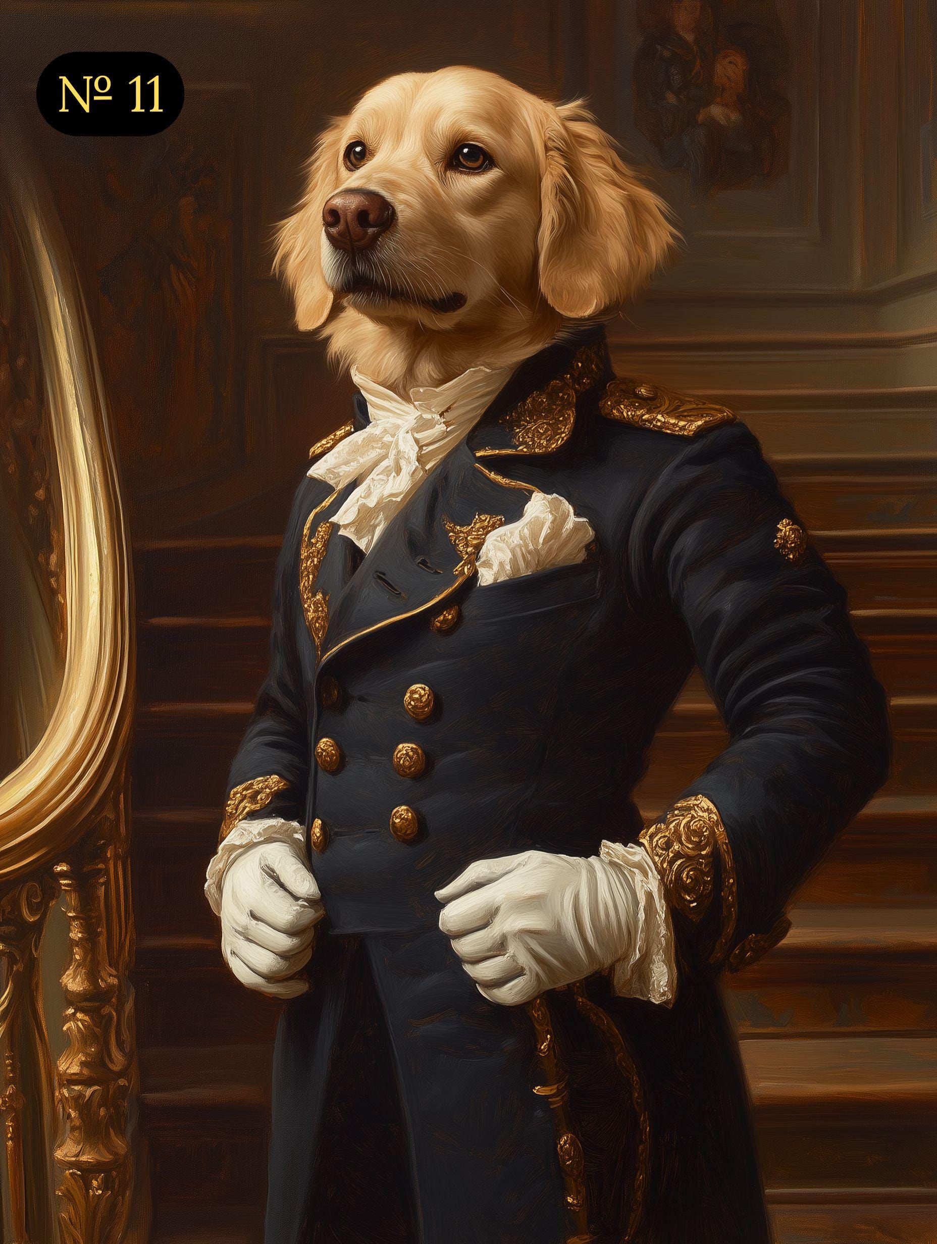 Custom Royal Pet Portrait, Renaissance Pet by Grand Staircase, Noble Court Style Pet Portrait from Photo - Digital File, Canvas or Poster