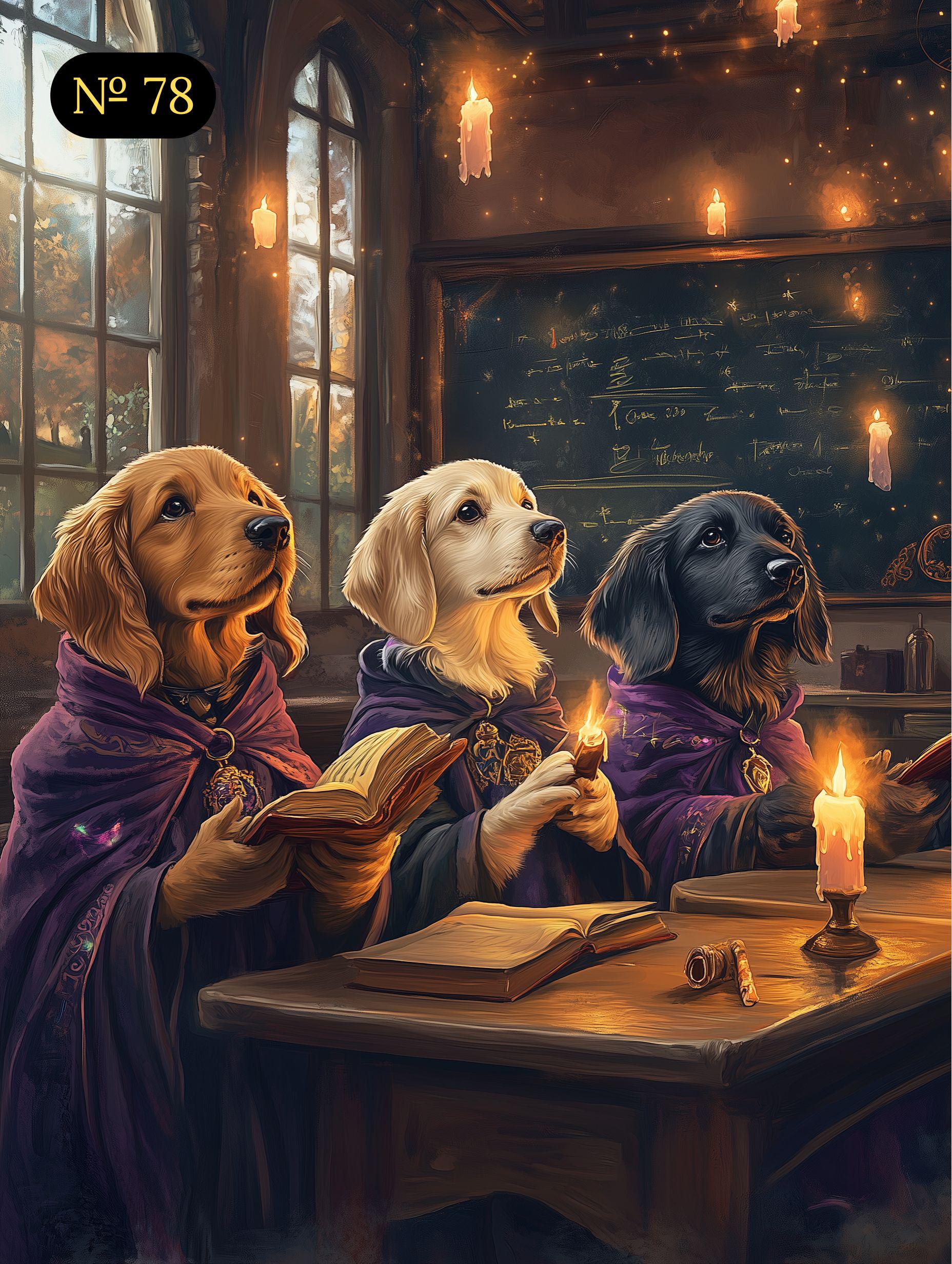 Custom Pet Portrait - Dark Academia Three Pets Studying by Candlelight, Moody Renaissance Animal Portrait - Digital, Canvas or Poster Gift