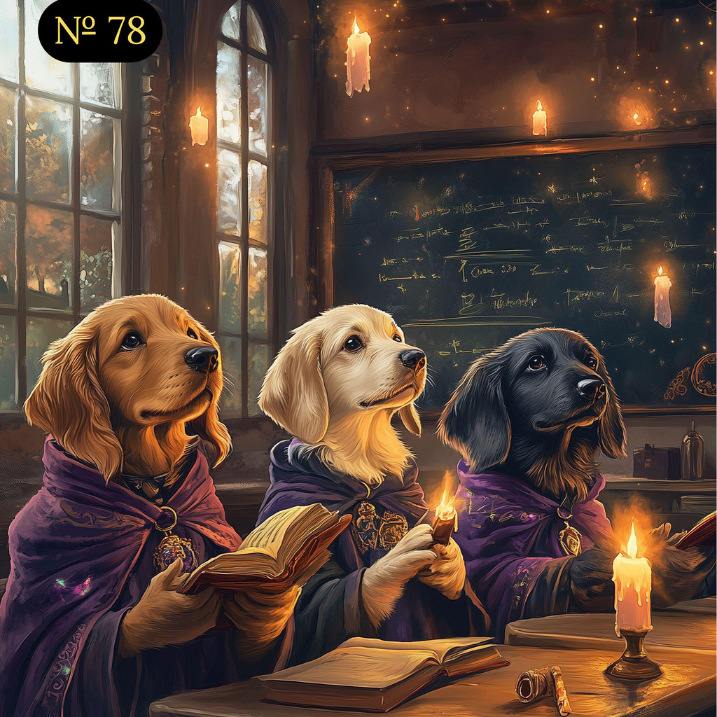 Custom Portrait - Three Pets Studying by Candlelight
