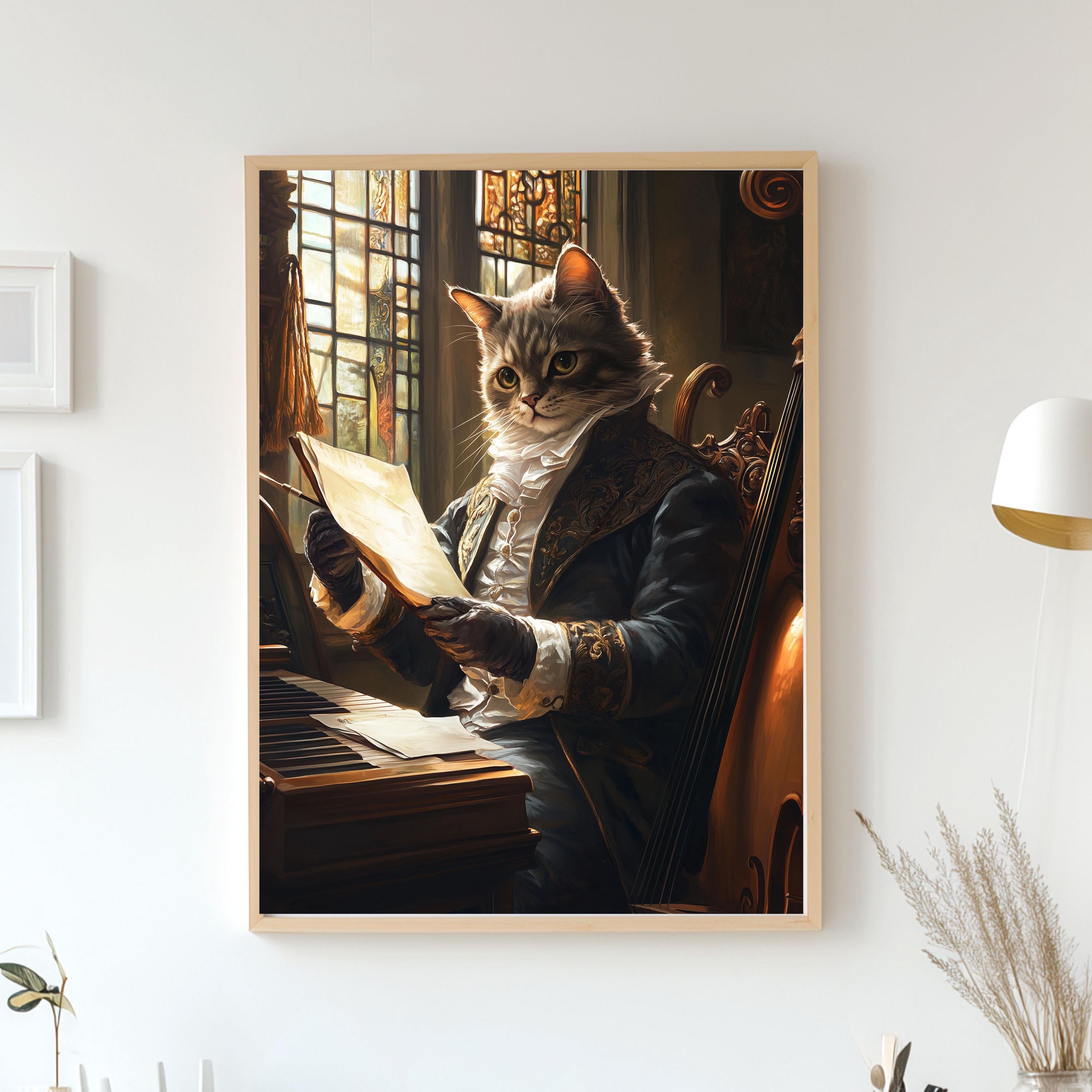 Custom Pet Portrait - Renaissance Pet Playing Piano - Musical Dog or Cat Art – Canvas, Poster or Digital Portrait, Funny Musician's Pet Gift