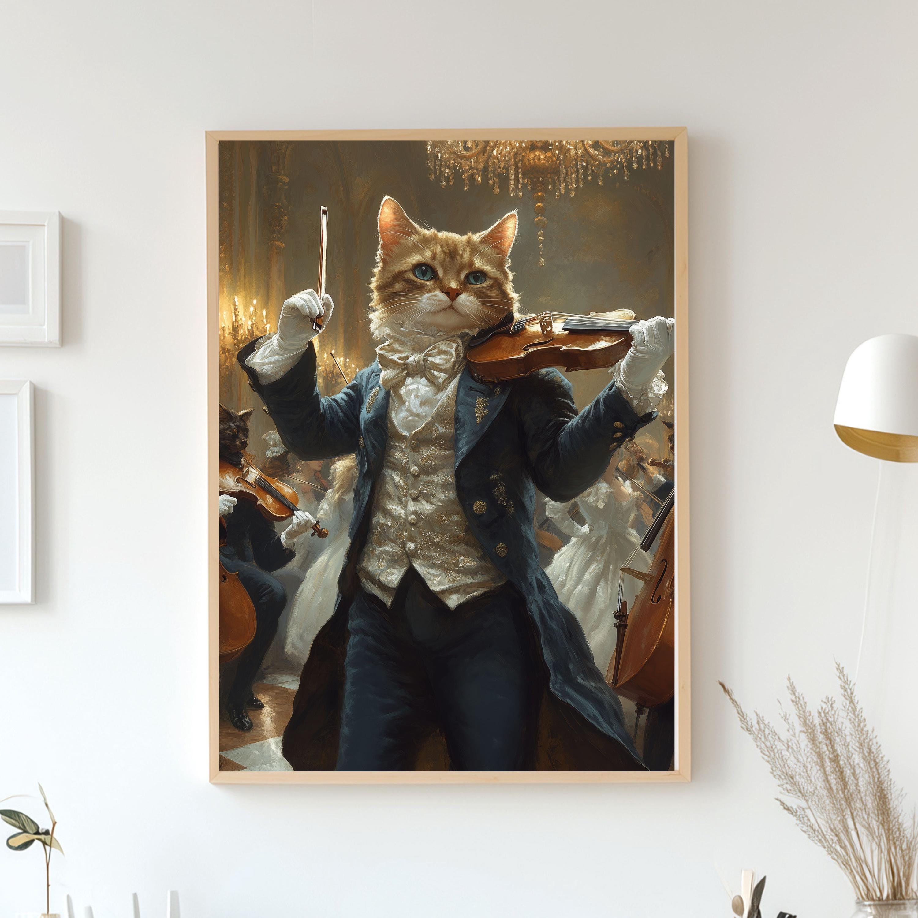 Custom Pet Portrait - Pet Playing Violin at Renaissance Ball - Elegant Musical Pet Art from Photo - Digital, Canvas or Poster Gift