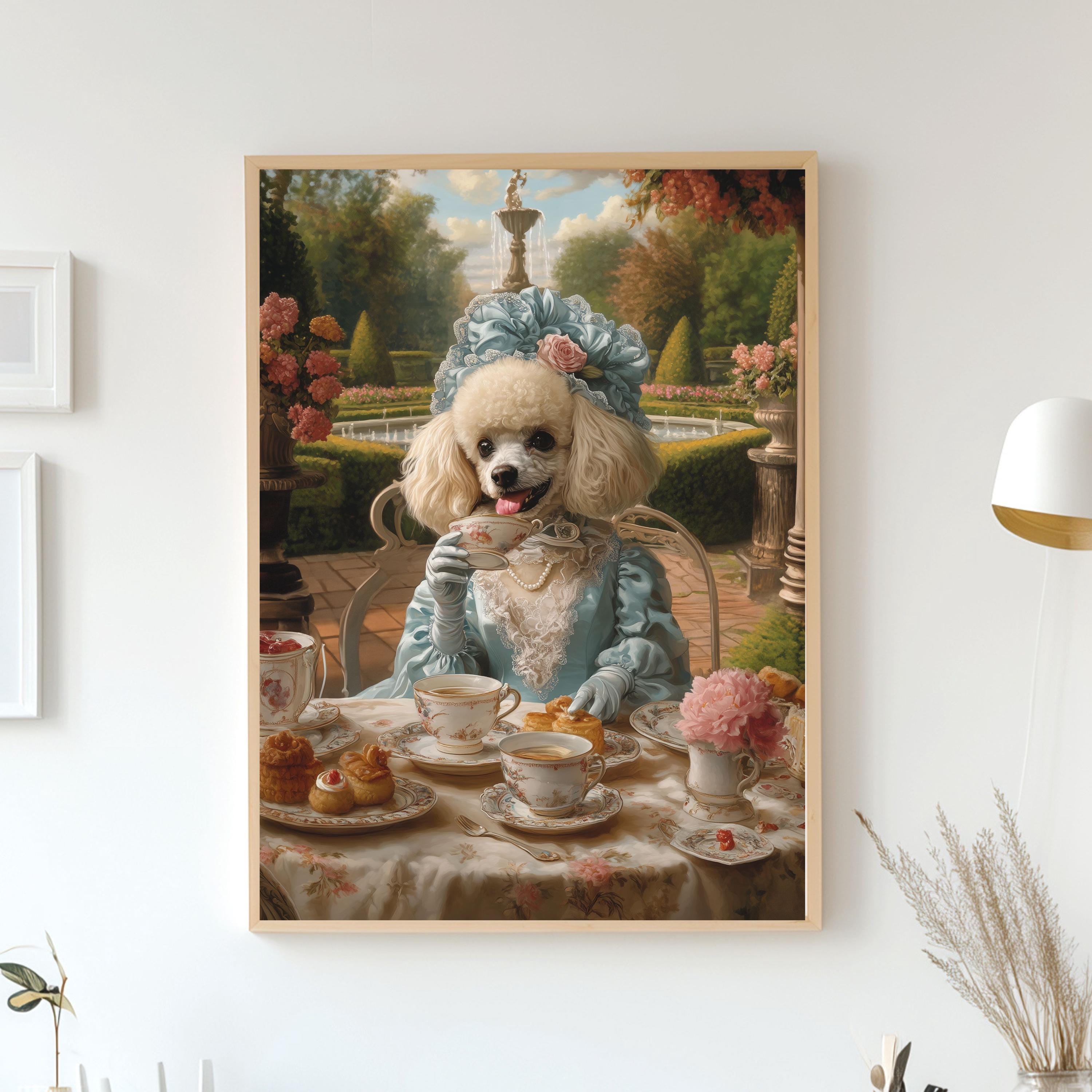 Custom Royal Pet Portrait - Renaissance Lady Pet Drinking Tea - Elegant Pet Art - Canvas, Poster or Digital Portrait - Funny Gift for Pet