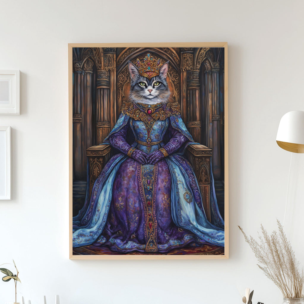 Custom Royal Pet Portrait - Girl Dog or Cat on Throne - Renaissance Queen Pet Art - Canvas, Poster or Digital Portrait, Funny Gift for Pets