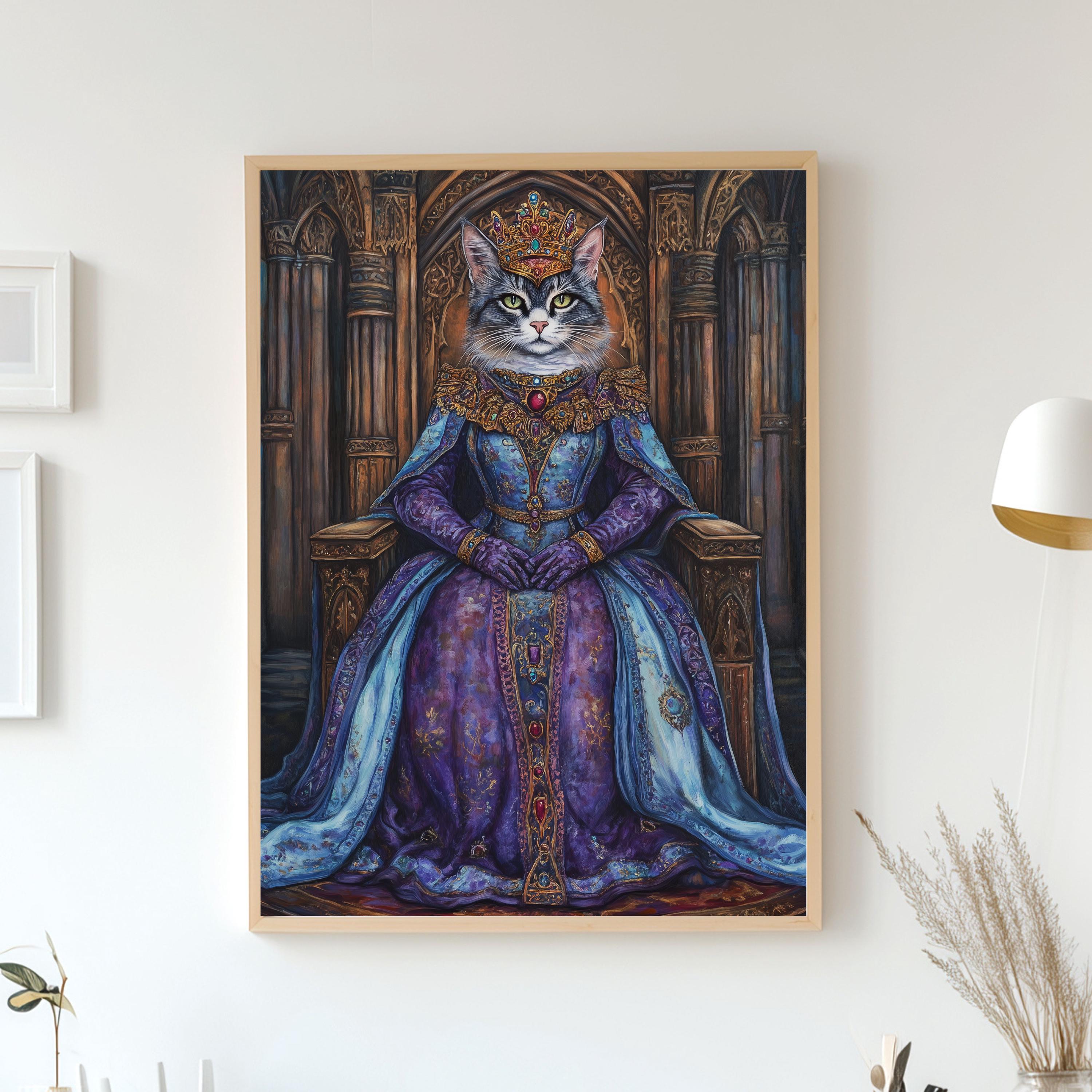 Custom Royal Pet Portrait - Girl Dog or Cat on Throne - Renaissance Queen Pet Art - Canvas, Poster or Digital Portrait, Funny Gift for Pets