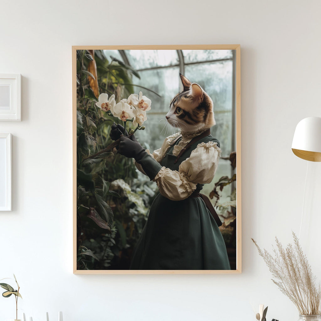 Custom Pet Portrait - Gentle Lady Pet with Flower - Feminine Floral Pet Art - Canvas, Poster or Digital Portrait, Funny Pet Gifts