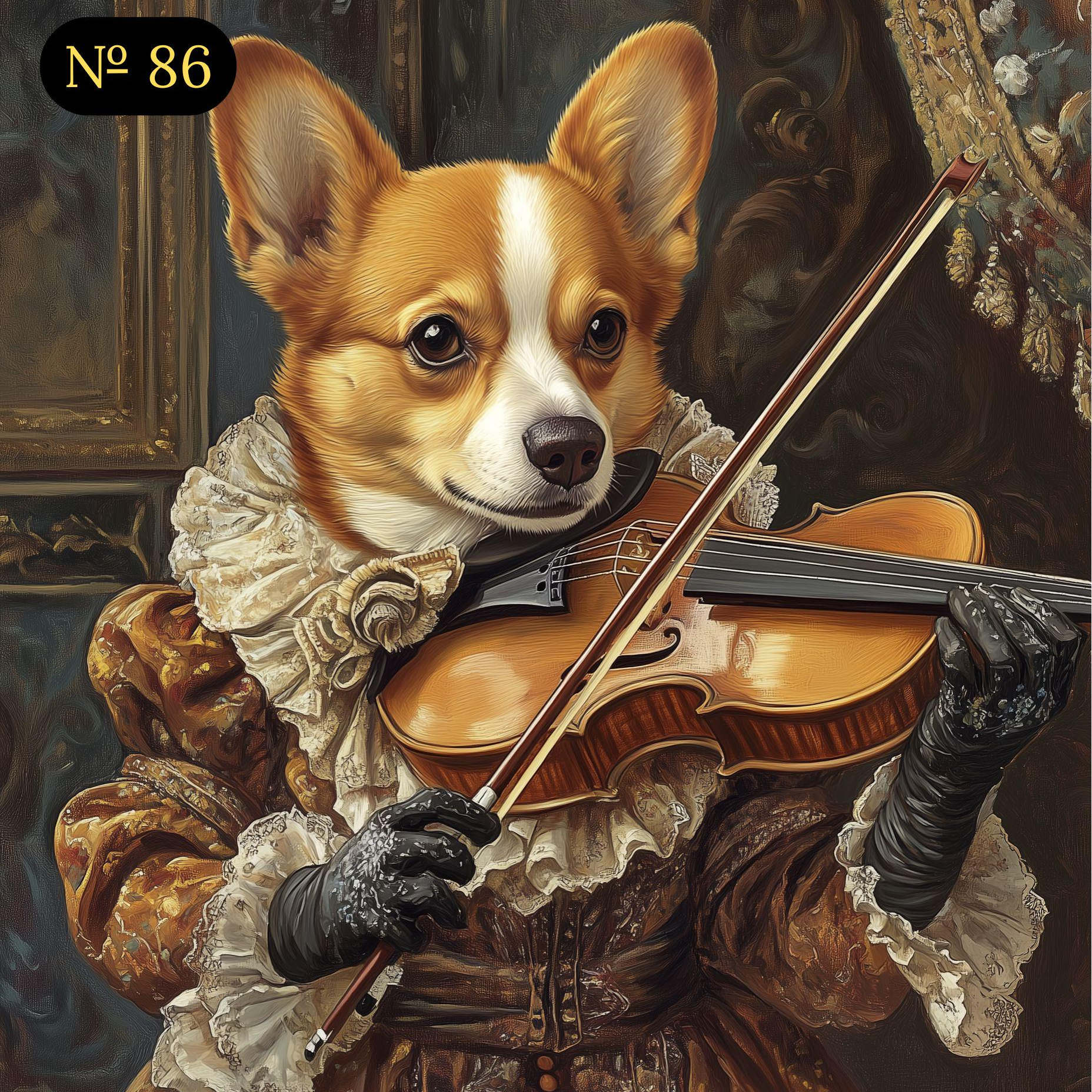 Custom Royal Portrait of Pet Playing Viola
