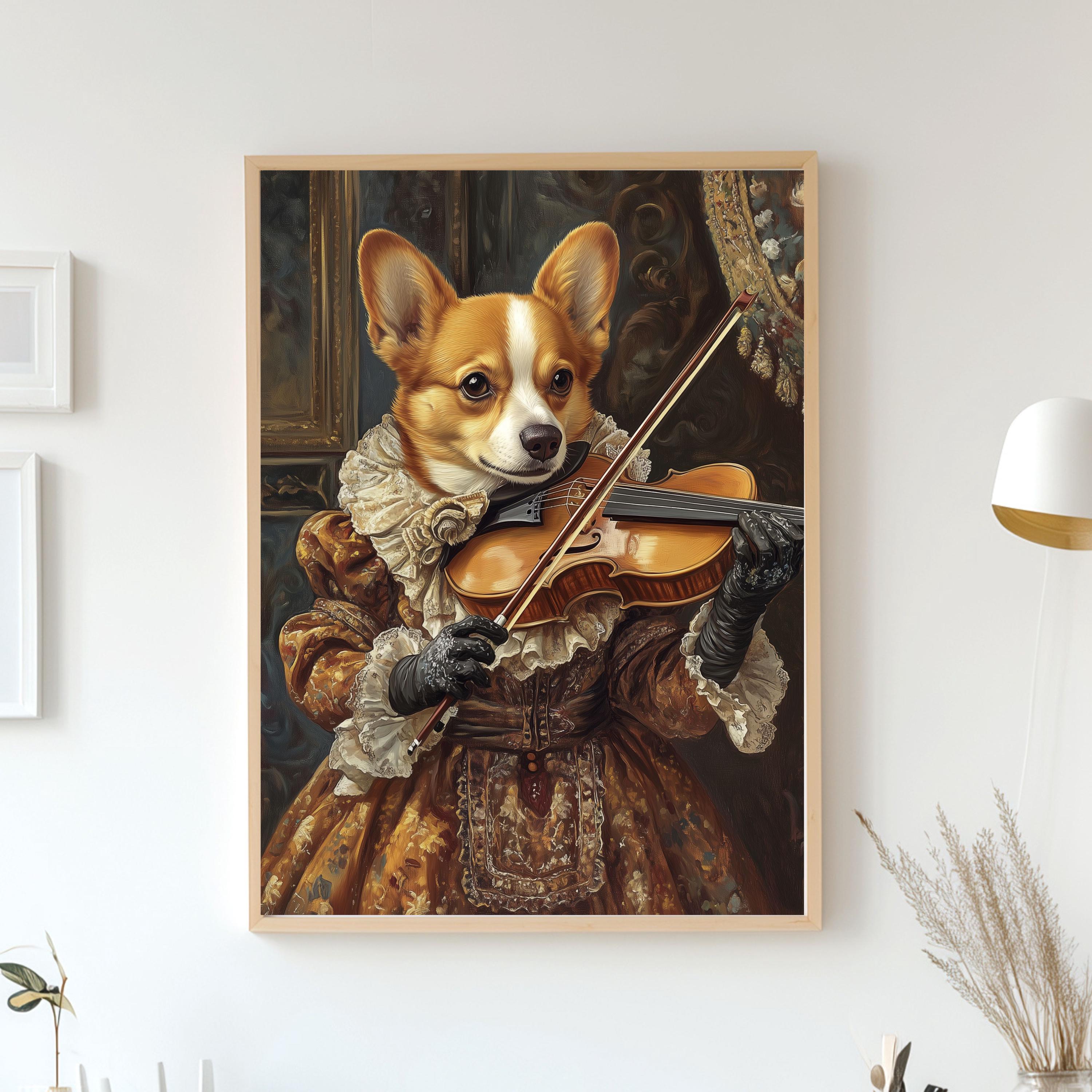Royal Pet Portrait from Photo - Pet Playing Viola in Costume and Gloves, Custom Renaissance Pet Portrait, Canvas, Poster or Digital Portrait