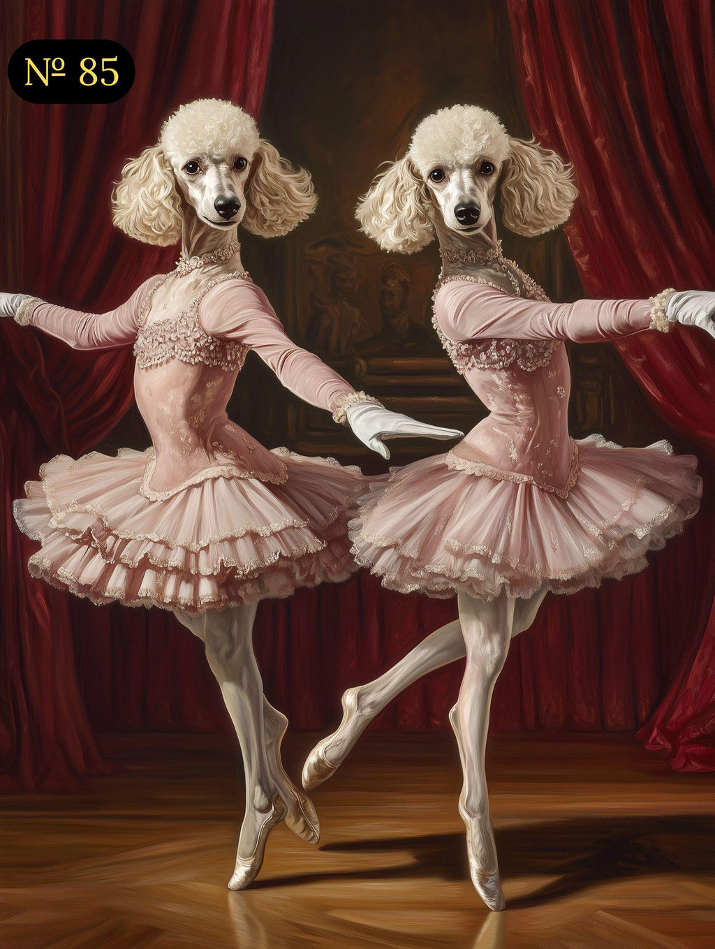 Ballerina Pet Portrait - Custom Print of Two Dogs as Ballet Dancers in Pink Dresses, Renaissance Dog Portrait from Photo, Pet Owner Gift
