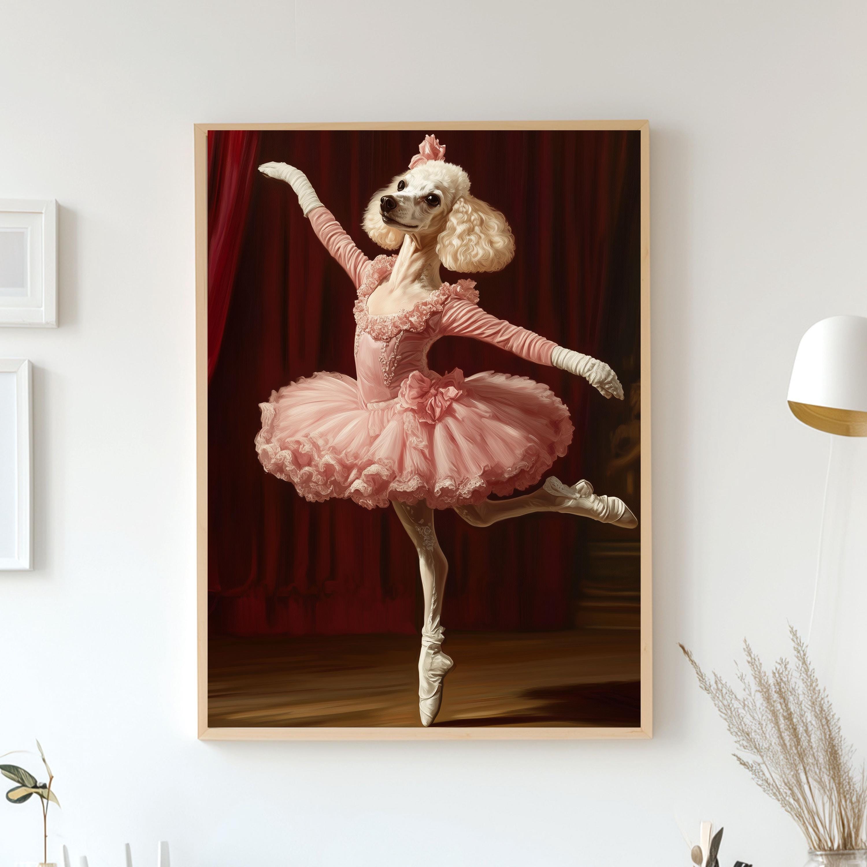 Ballerina Pet Portrait on Canvas, Dancing Pet in Pink Dress Portrait, Renaissance Dog Portrait from Photo, Pet Owner Gift