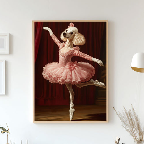 Ballerina Pet Portrait on Canvas, Dancing Pet in Pink Dress Portrait, Renaissance Dog Portrait from Photo, Pet Owner Gift