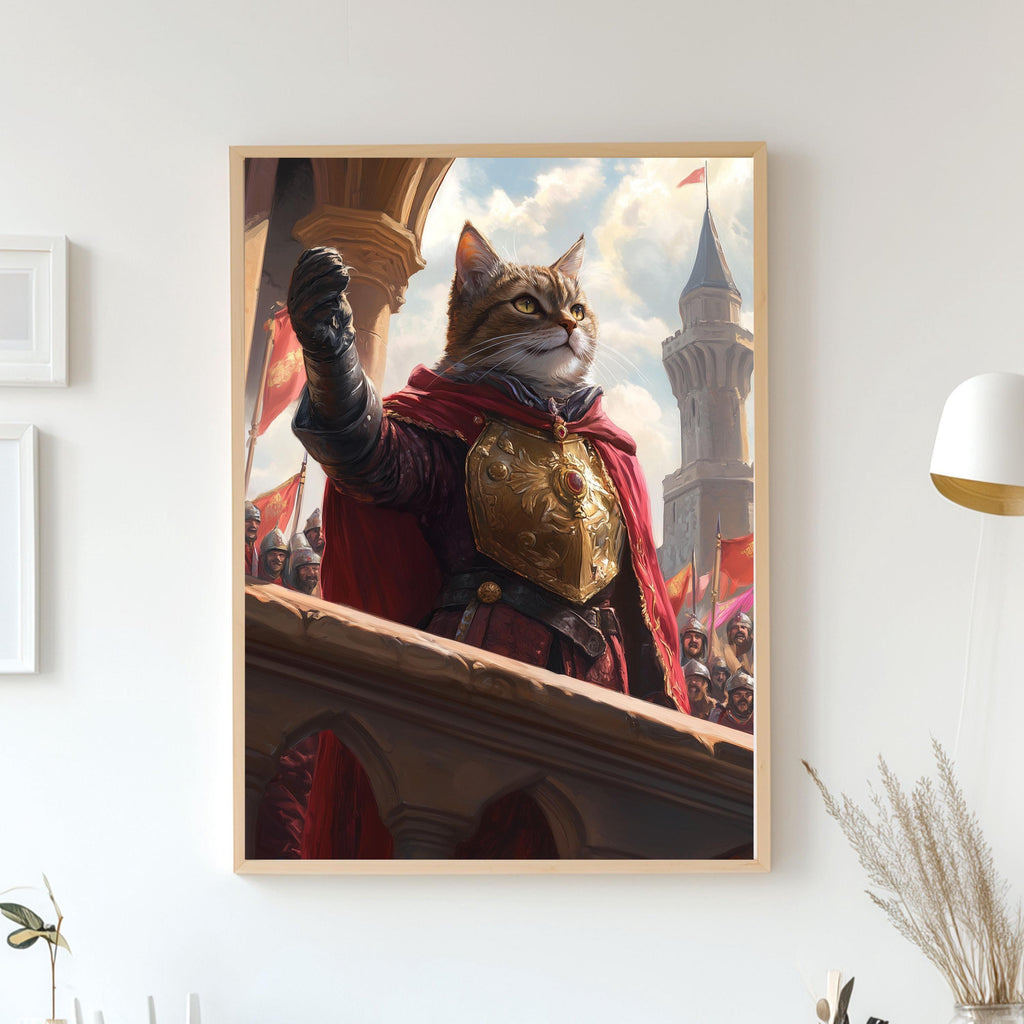 Custom Pet Royal Portrait - Pet on Balcony with Raised Paw - Epic King Pet Art - Digital Portrait, Canvas or Poster, Funny Pet Gift