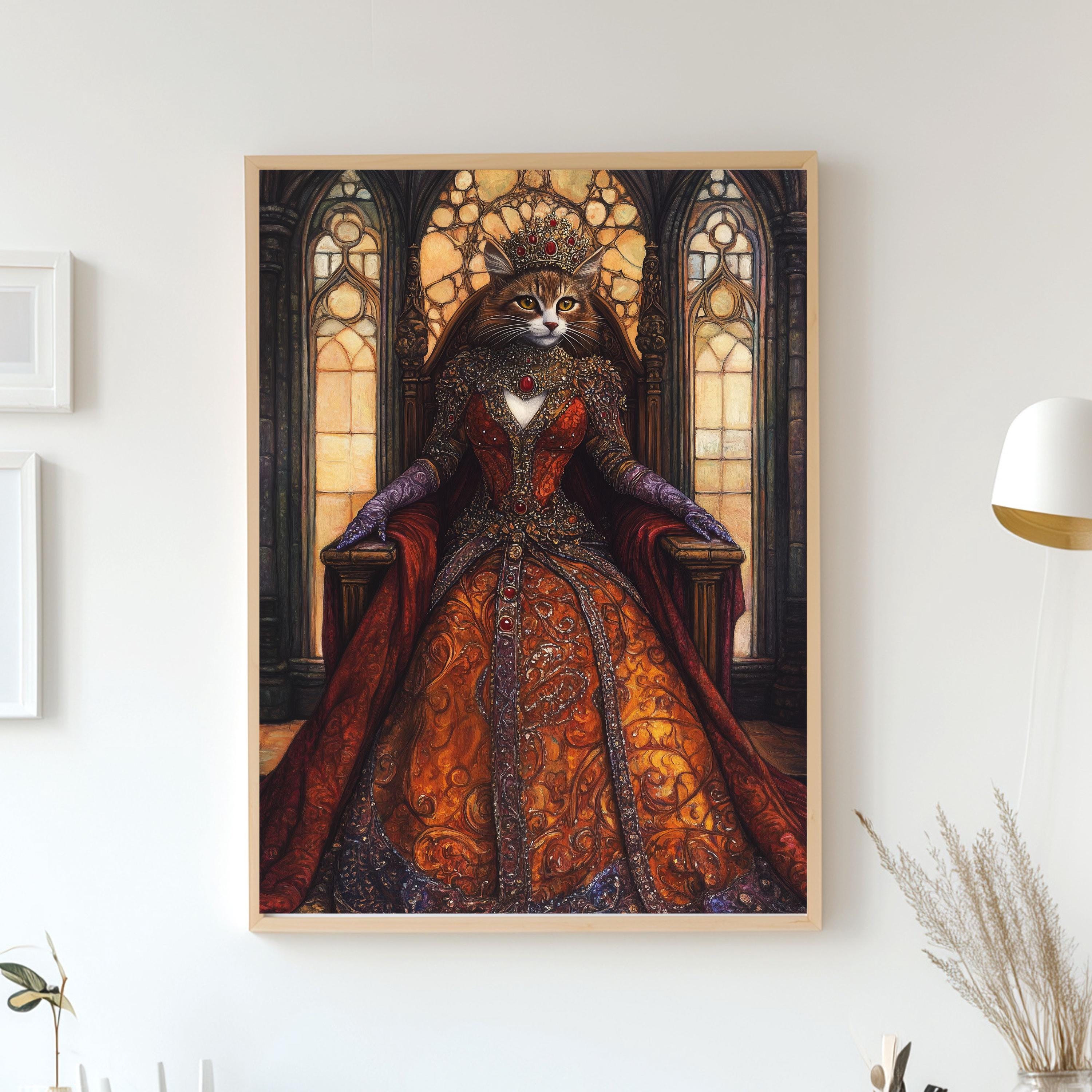 Custom Royal Pet Portrait - Girl Dog or Cat on Throne - Renaissance Queen Pet Art - Canvas, Poster or Digital Portrait, Funny Gift for Pets