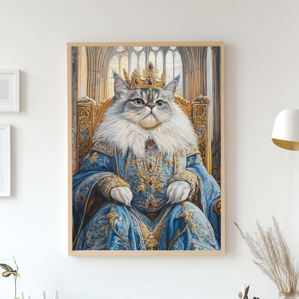 Custom Royal Pet Portrait - Pet on Throne - Renaissance Queen King Pet Art - Canvas, Poster or Digital Portrait, Funny Gift for Pets