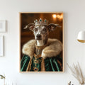 Custom Pet Portrait - Royal Pet in Green Dress and Crown, Elegant Girl Dog or Cat Art - Poster, Canvas or Digital Portrait