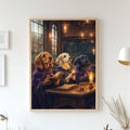 Custom Pet Portrait - Dark Academia Three Pets Studying by Candlelight, Moody Renaissance Animal Portrait - Digital, Canvas or Poster Gift