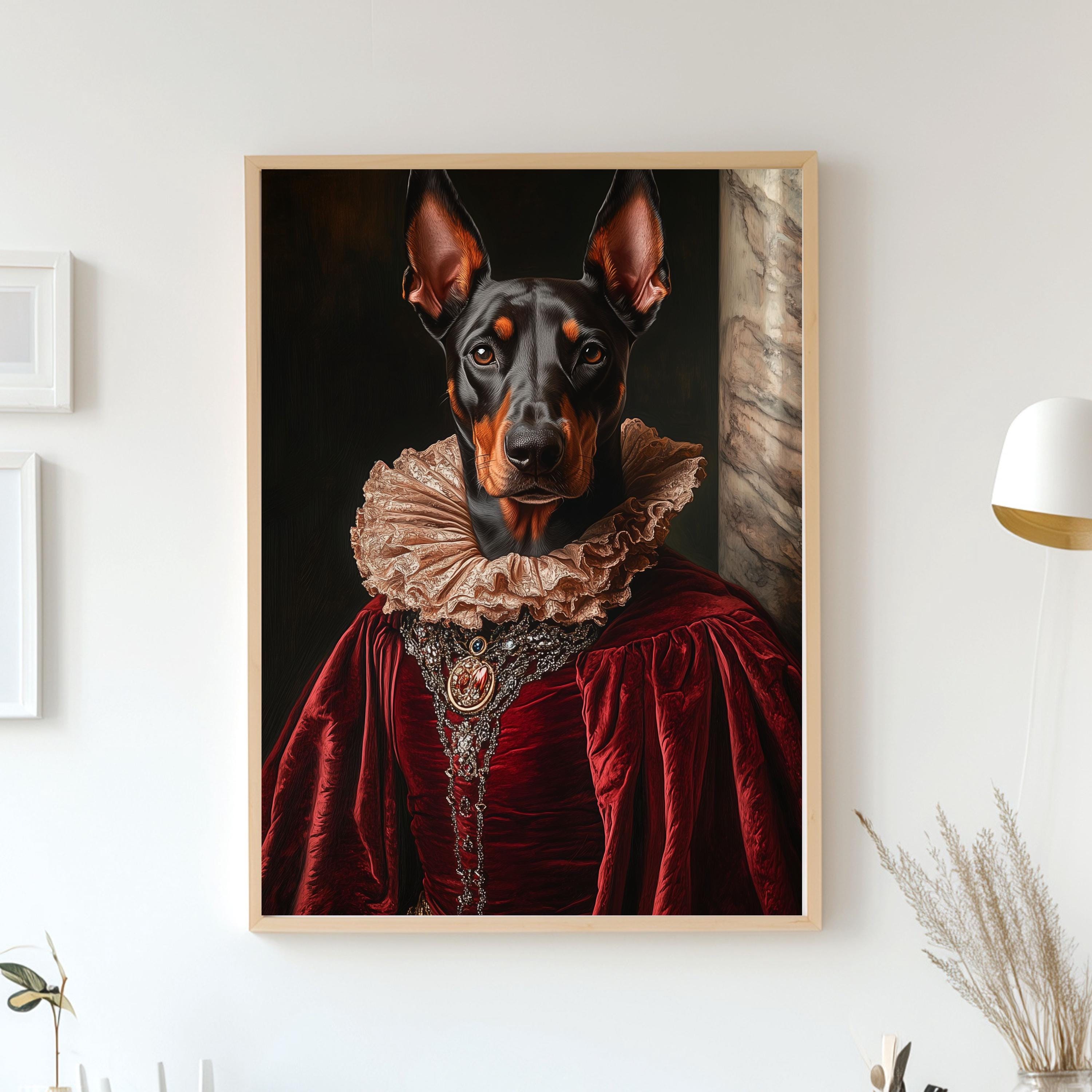 Custom Pet Portrait on Canvas, Royal Pet Portrait, Renaissance Dog Portrait from Photo, Pet Owner Gift, Pet in Regal Red Dress