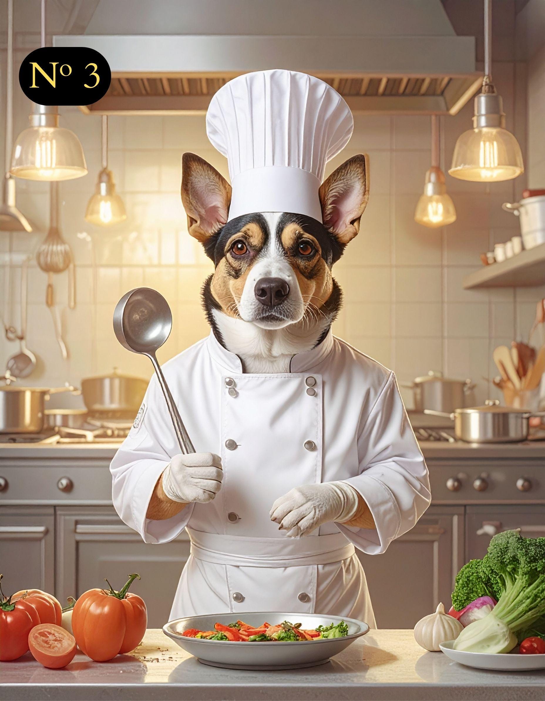 Custom Pet Chef Portrait: Pet with Ladle Cooking Dinner - Canvas, Poster or Digital Art