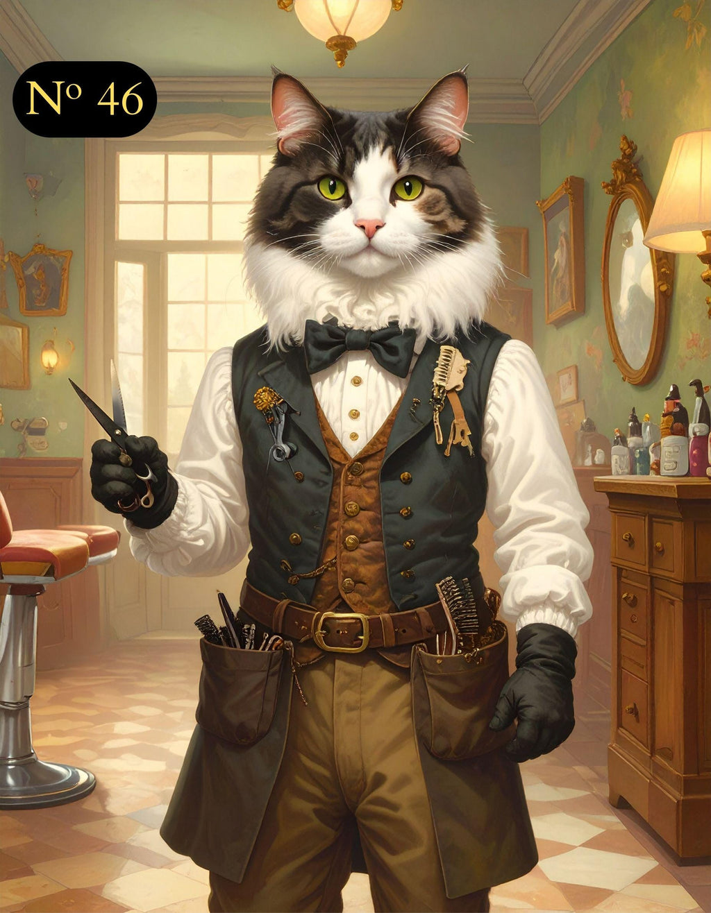 Custom Renaissance Pet Portrait – Pet Barber Hairdresser in Salon - Canvas, Poster or Digital File