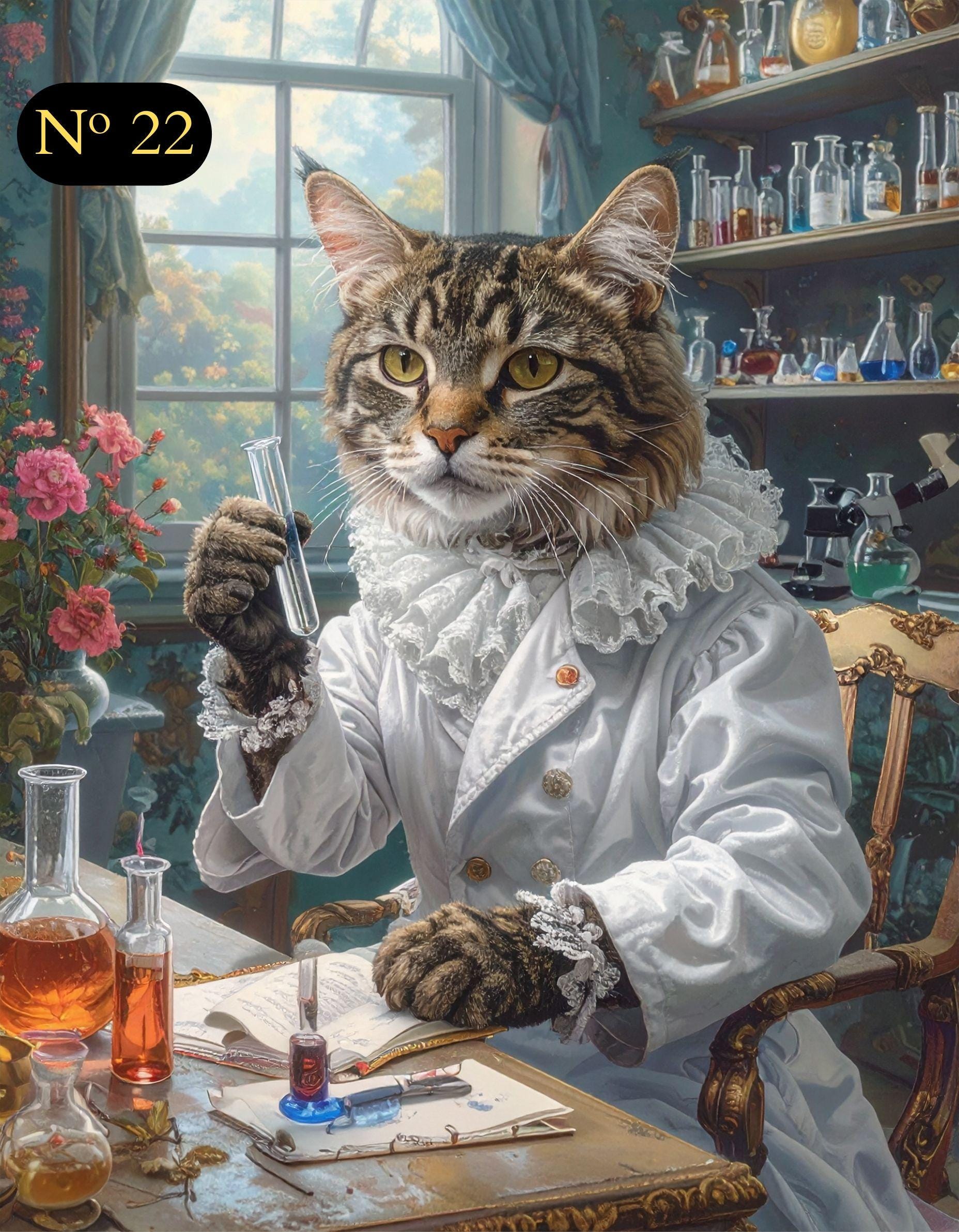 Custom Renaissance Pet Portrait - Female Pet Doctor in White Coat with Test Tubes and Roses - Canvas, Poster, Photo or Digital File