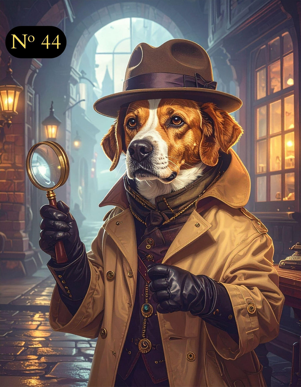 Custom Pet Portrait - Pet Detective with Magnifying Glass - Canvas, Poster, Photo or Digital