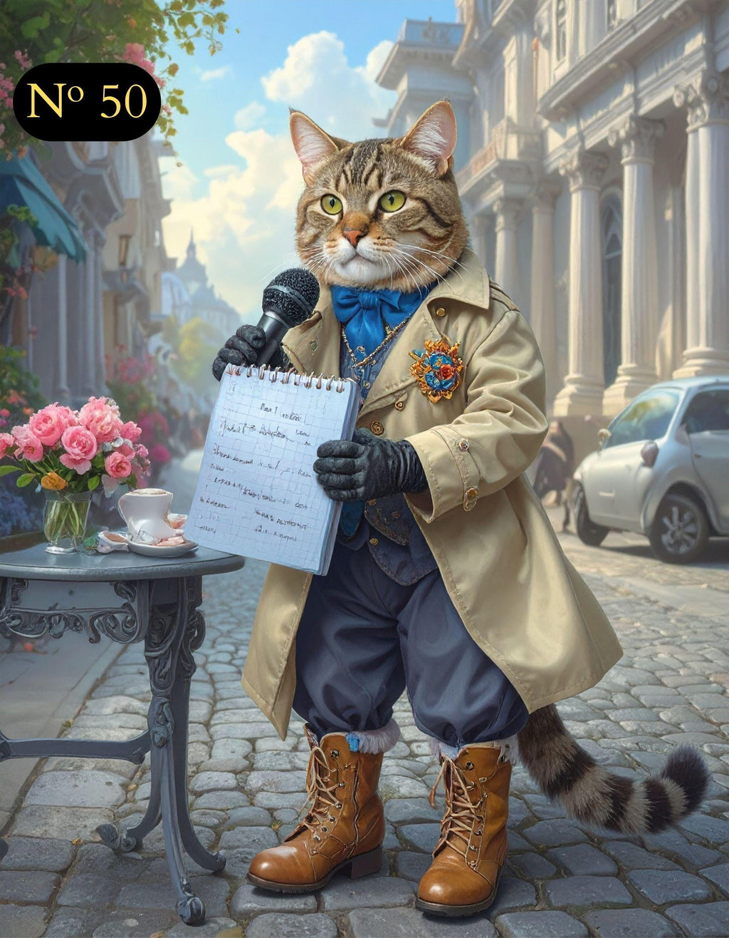 Custom Pet Portrait - Cat Journalist with Notebook Art - Canvas, Poster, Photo or Digital