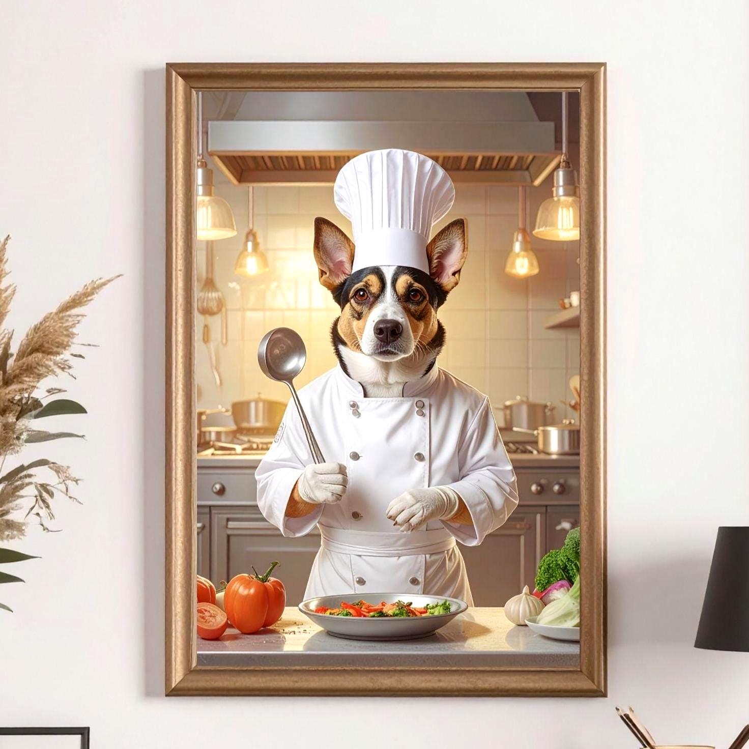 Custom Pet Chef Portrait: Pet with Ladle Cooking Dinner - Canvas, Poster or Digital Art