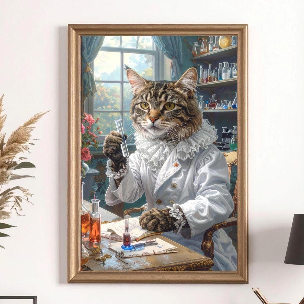 Custom Renaissance Pet Portrait - Female Pet Doctor in White Coat with Test Tubes and Roses - Canvas, Poster, Photo or Digital File